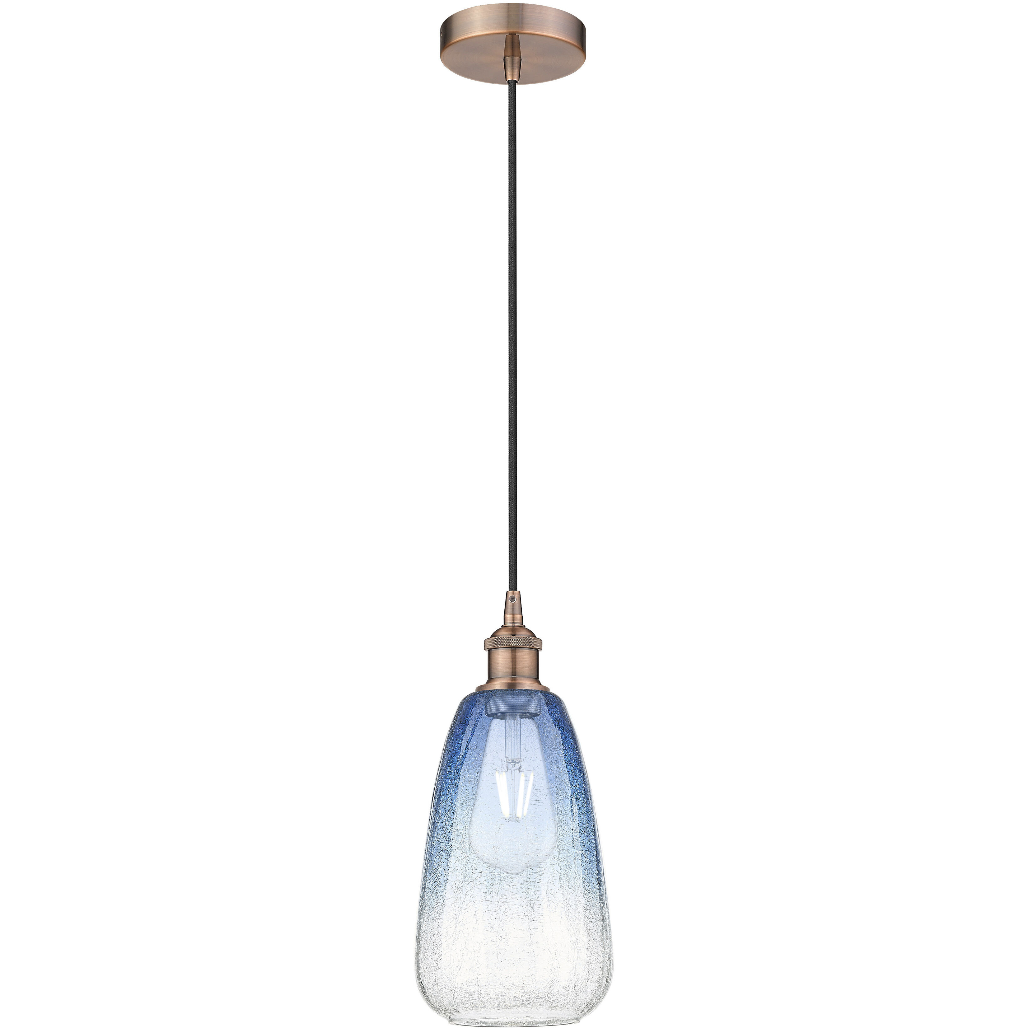Edison Brookhaven Almond 1 Light 6 inch Antique Copper Mini Pendant Ceiling Light in Sapphire Blue Glass