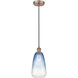 Edison Brookhaven Almond 1 Light 6 inch Antique Copper Mini Pendant Ceiling Light in Sapphire Blue Glass