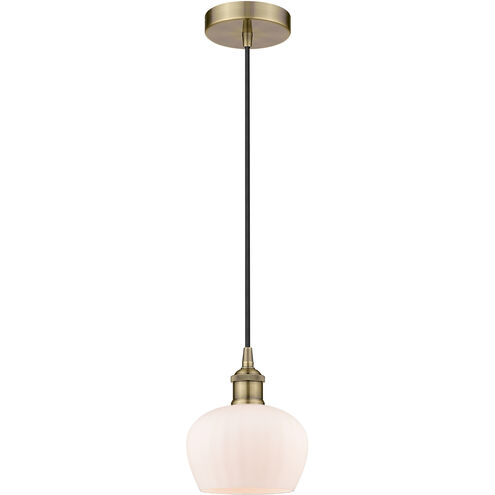 Fenton 1 Light 6.5 inch Antique Brass and Matte White Mini Pendant Ceiling Light