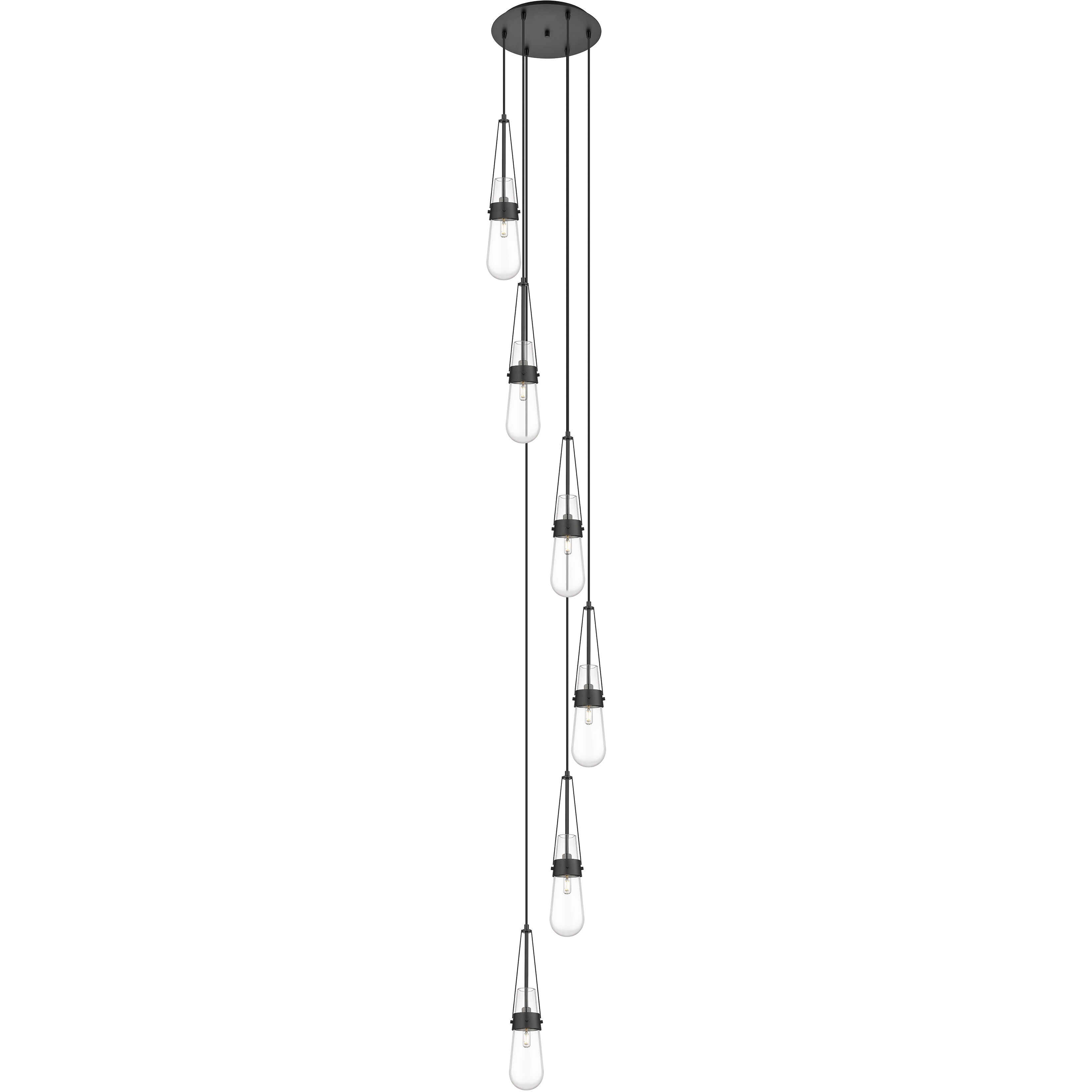 Milan 6 Light 15 inch Matte Black Multi Pendant Ceiling Light in Clear Glass