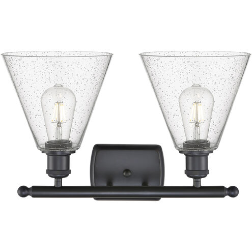 Ballston Ballston Cone 2 Light 18 inch Matte Black Bath Vanity Light Wall Light in Seedy Glass