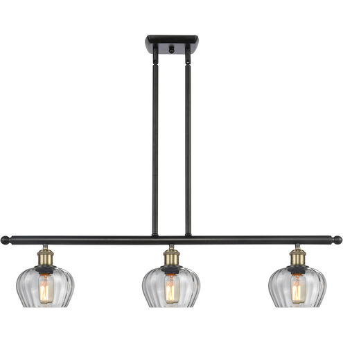 Ballston Fenton 3 Light 36 inch Black Antique Brass Island Light Ceiling Light in Clear Glass, Ballston