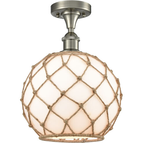 Ballston Farmhouse Rope 1 Light 10 inch Brushed Satin Nickel Semi-Flush Mount Ceiling Light in Bulb Not Included, White Glass with Brown Rope, Ballston
