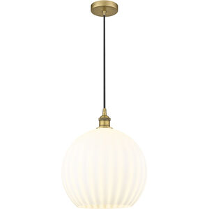 Edison White Venetian 1 Light 13.75 inch Brushed Brass Cord Hung Pendant Ceiling Light