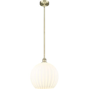 Edison White Venetian 1 Light 13.75 inch Antique Brass Stem Hung Pendant Ceiling Light