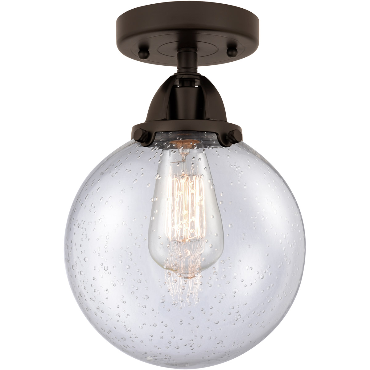 Nouveau 2 Beacon 1 Light 8 inch Oil Rubbed Bronze Semi-Flush Mount Ceiling Light in Seedy Glass