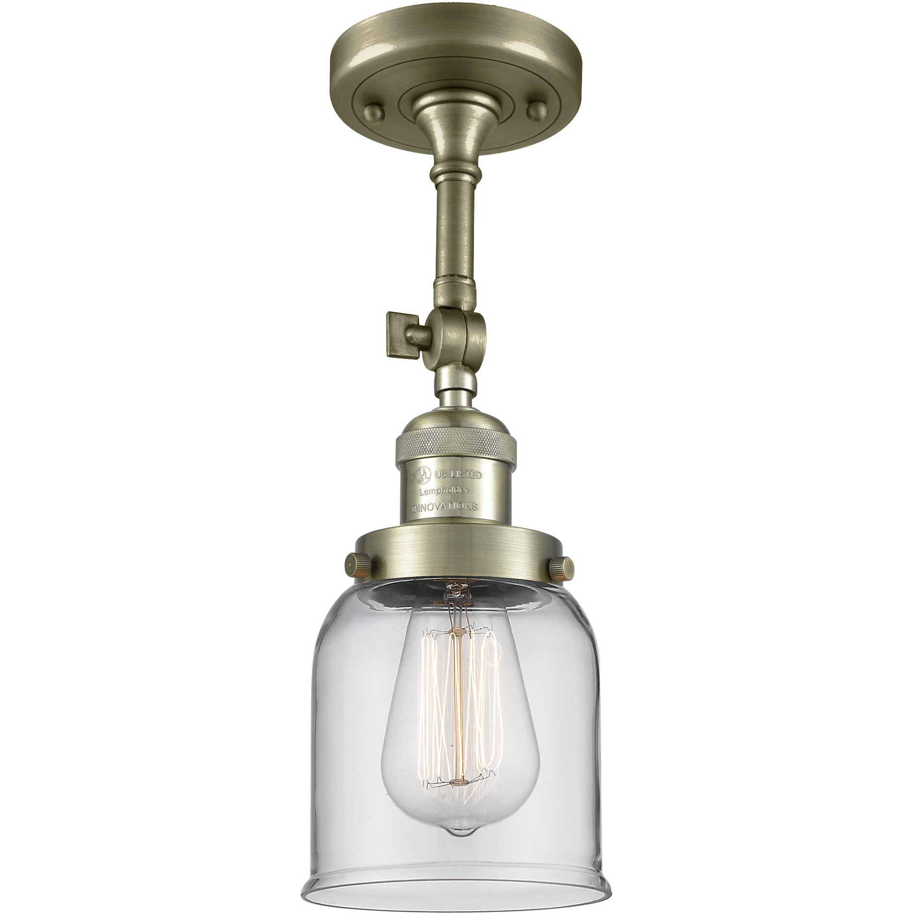 Franklin Restoration Small Bell LED 5 inch Antique Brass Semi-Flush Mount Ceiling Light in Clear Glass, Franklin Restoration