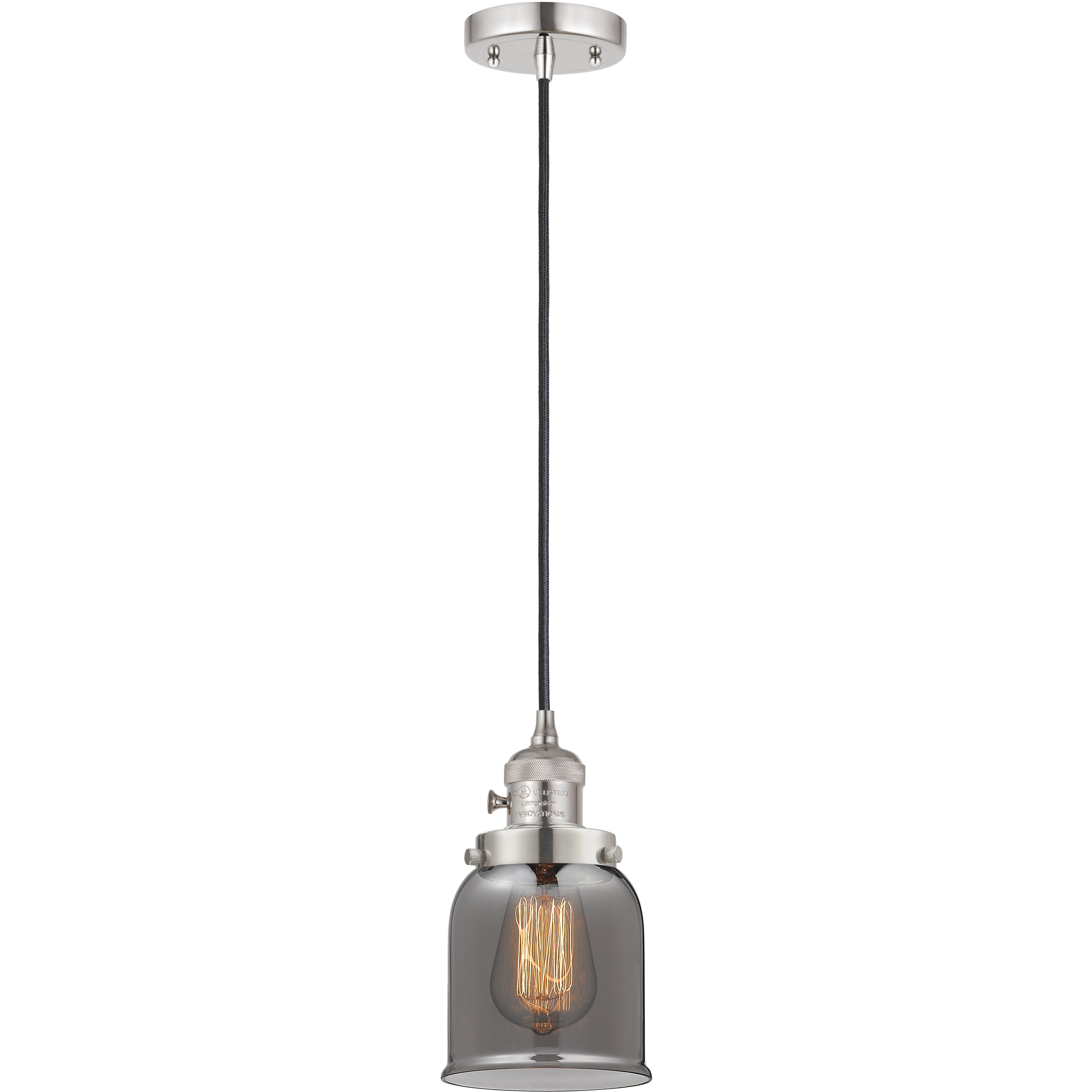 Franklin Restoration Bell 1 Light 5 inch Polished Nickel Mini Pendant Ceiling Light in Bulb Not Included, Light Smoke Glass