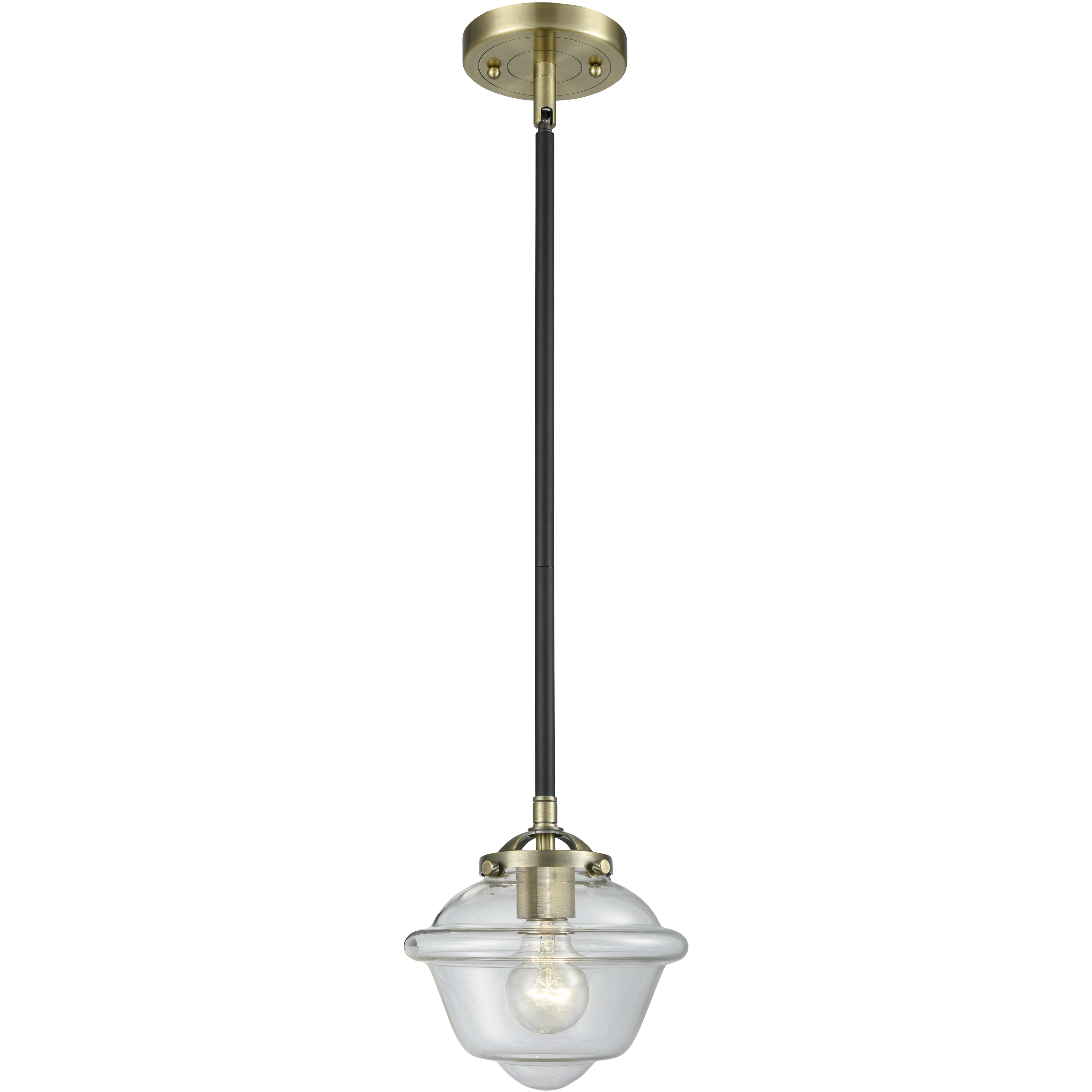 Nouveau Oxford 1 Light 7.5 inch Black Antique Brass Mini Pendant Ceiling Light in Incandescent, Clear, Nouveau