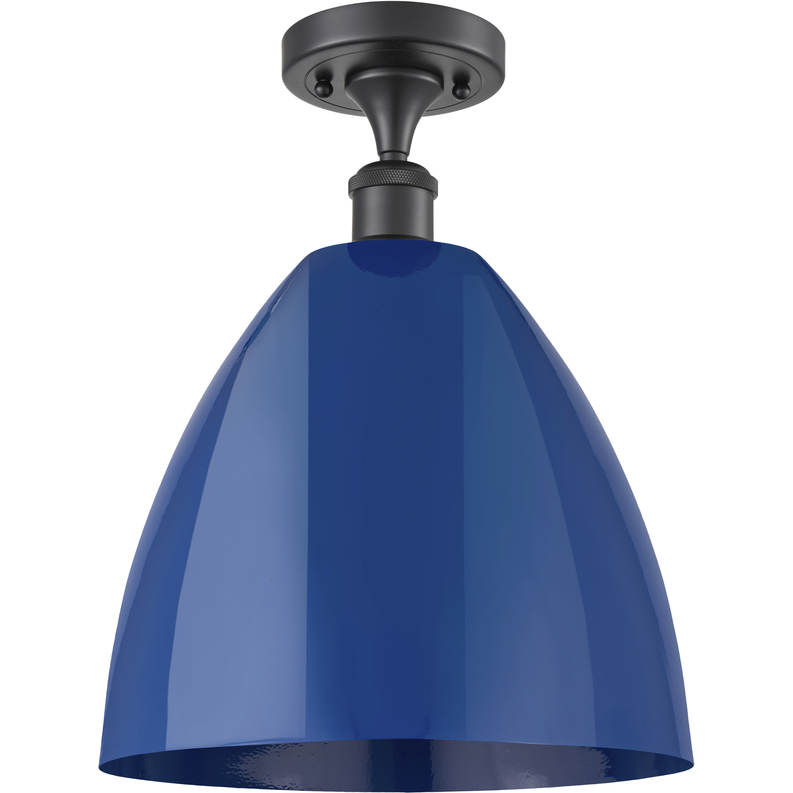 Edison Plymouth Dome 1 Light 12 inch Matte Black Semi-Flush Mount Ceiling Light in Blue