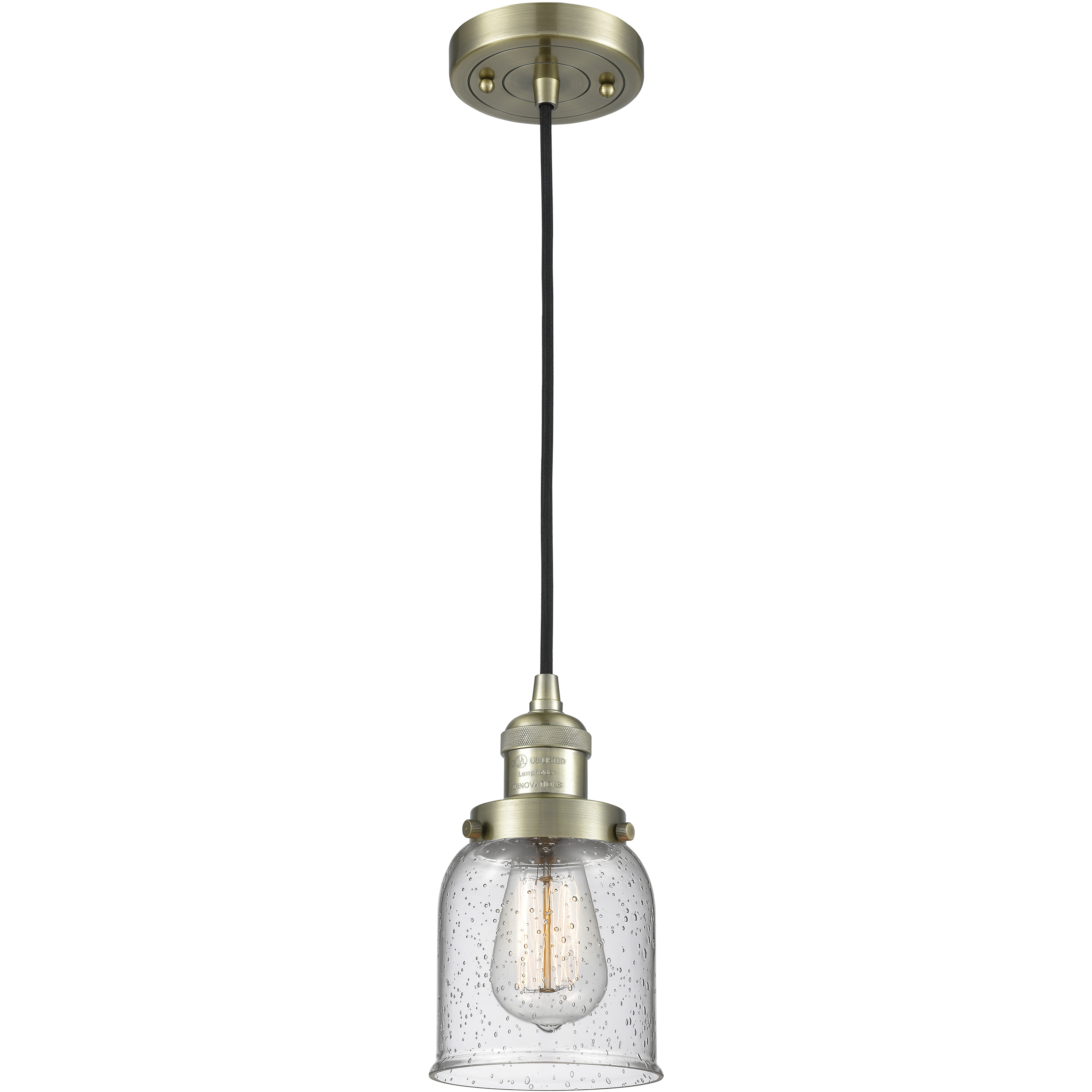 Franklin Restoration Bell 1 Light 5 inch Antique Brass Mini Pendant Ceiling Light in Incandescent, Seedy, Franklin Restoration