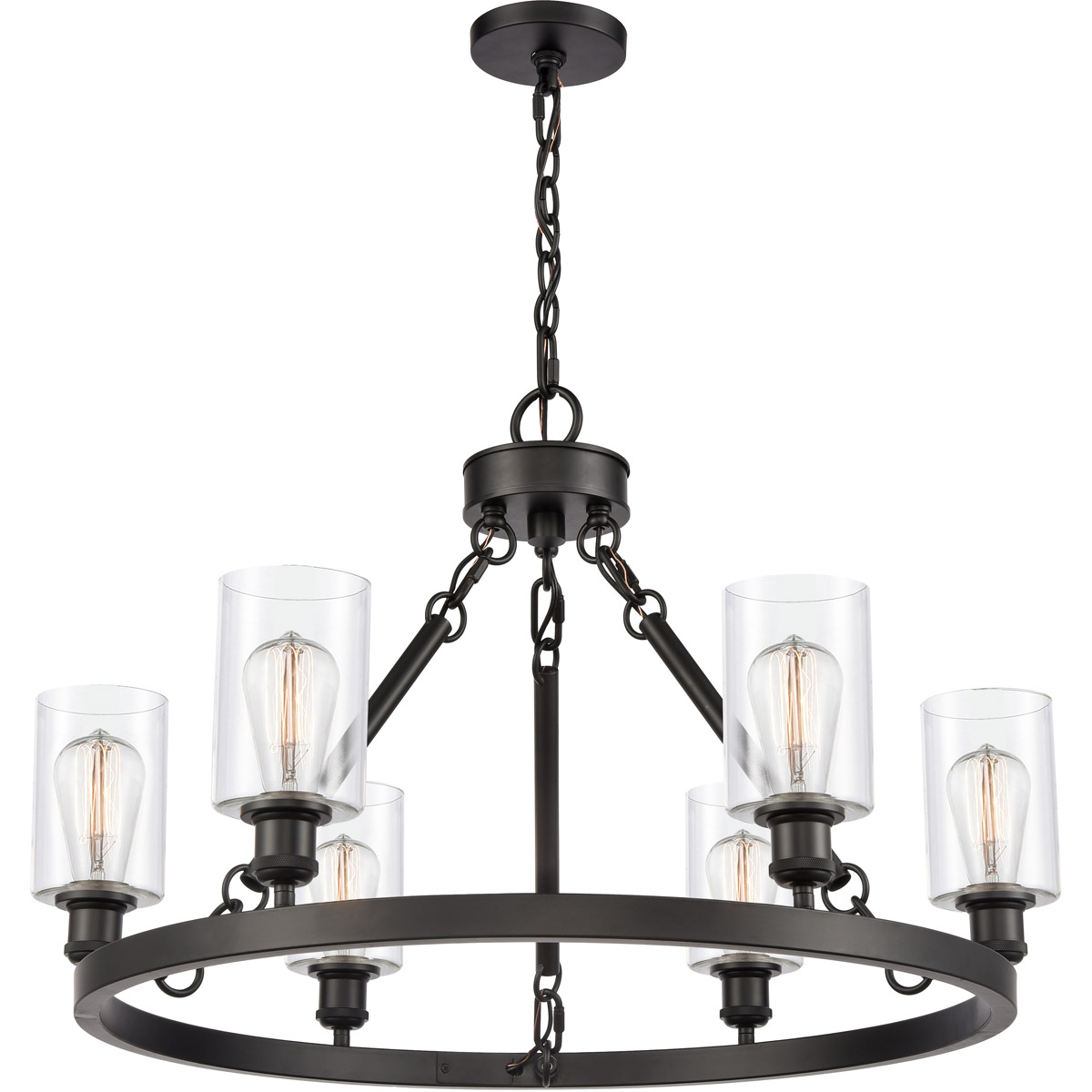 Ballston Saloon 6 Light 30 inch Matte Black Chandelier Ceiling Light in Bulb Not Included, Clear Glass, Ballston