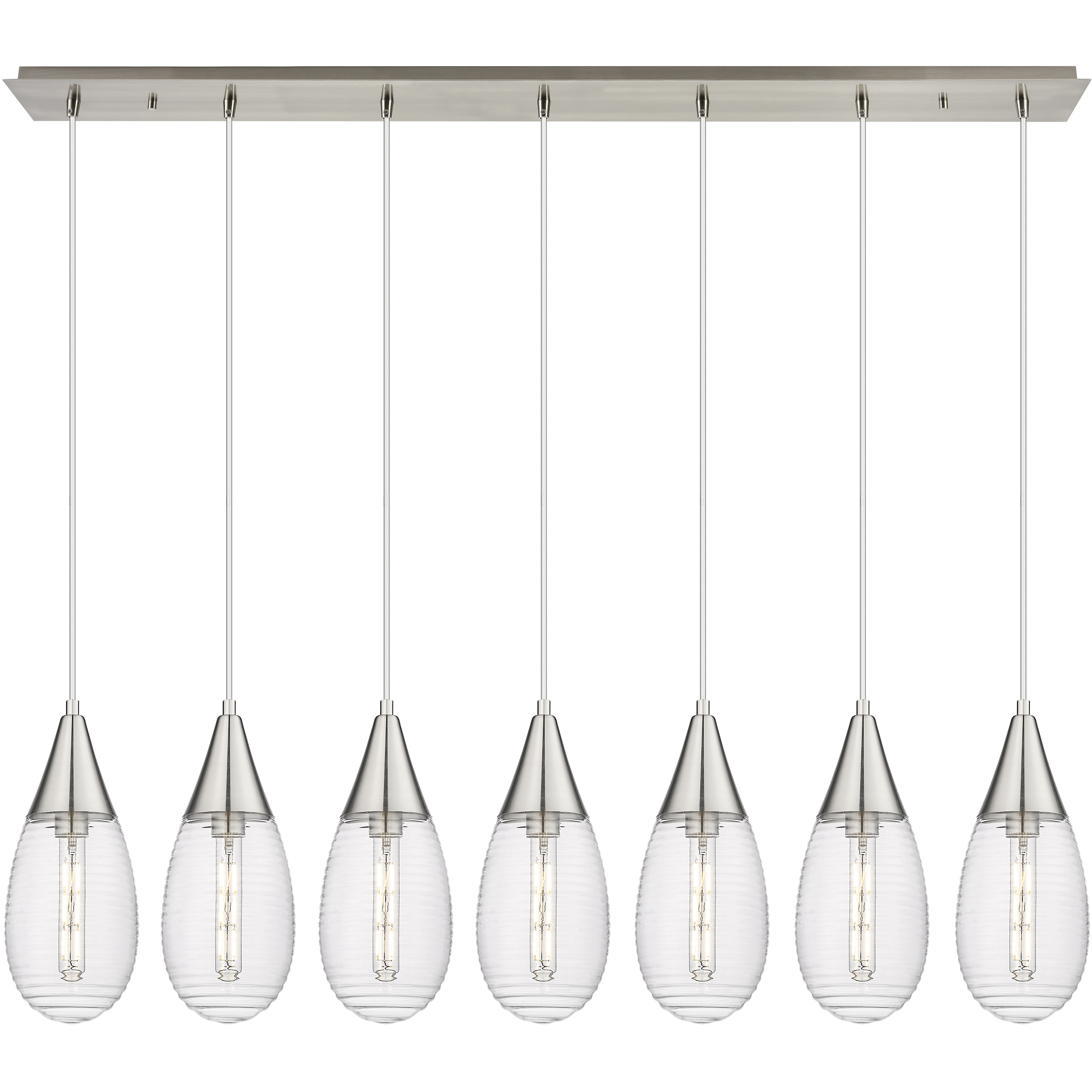 Malone 7 Light 49.75 inch Brushed Satin Nickel Linear Pendant Ceiling Light in Striped Clear Glass
