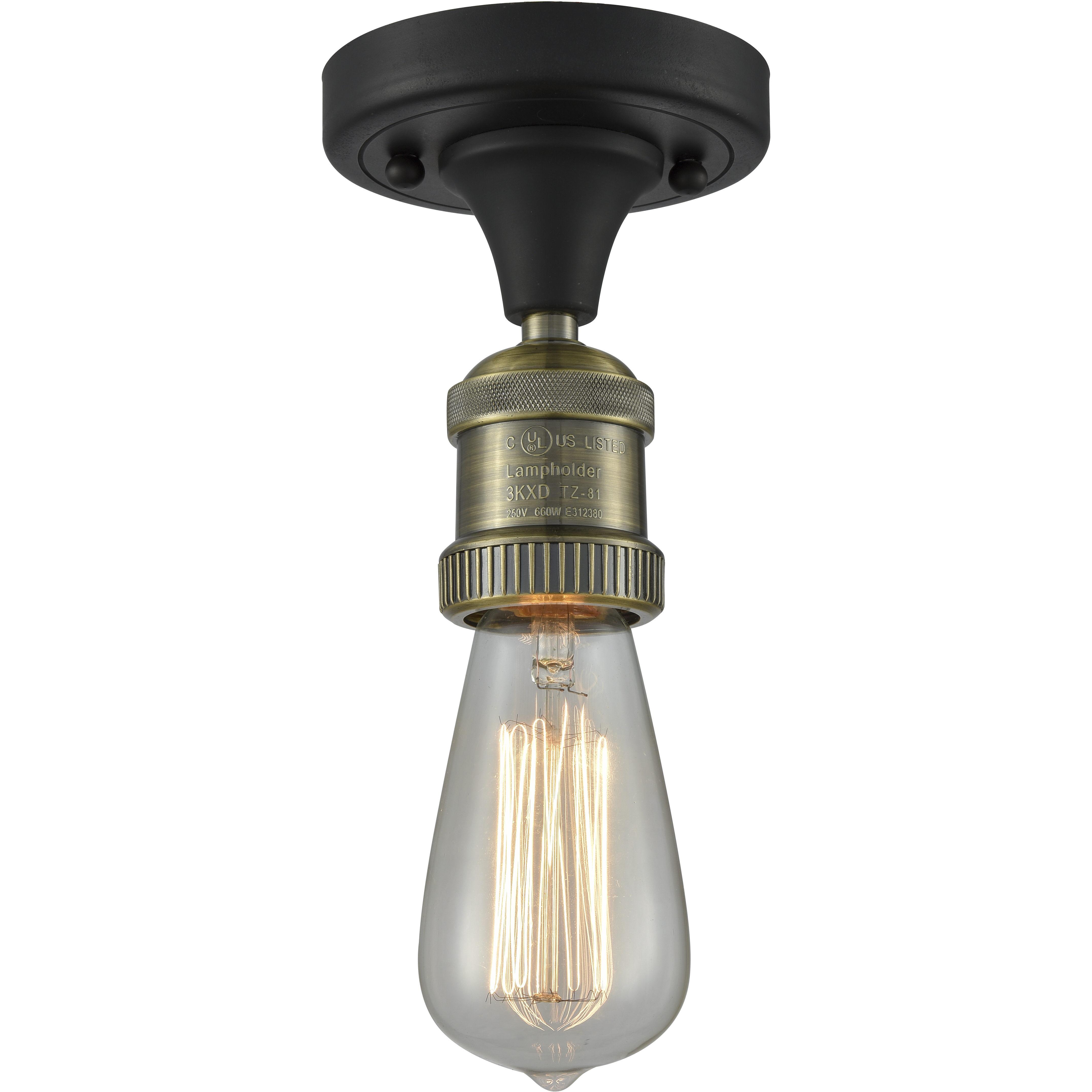 Franklin Restoration Bare Bulb 1 Light 4.5 inch Black Antique Brass Semi-Flush Mount Ceiling Light, Franklin Restoration