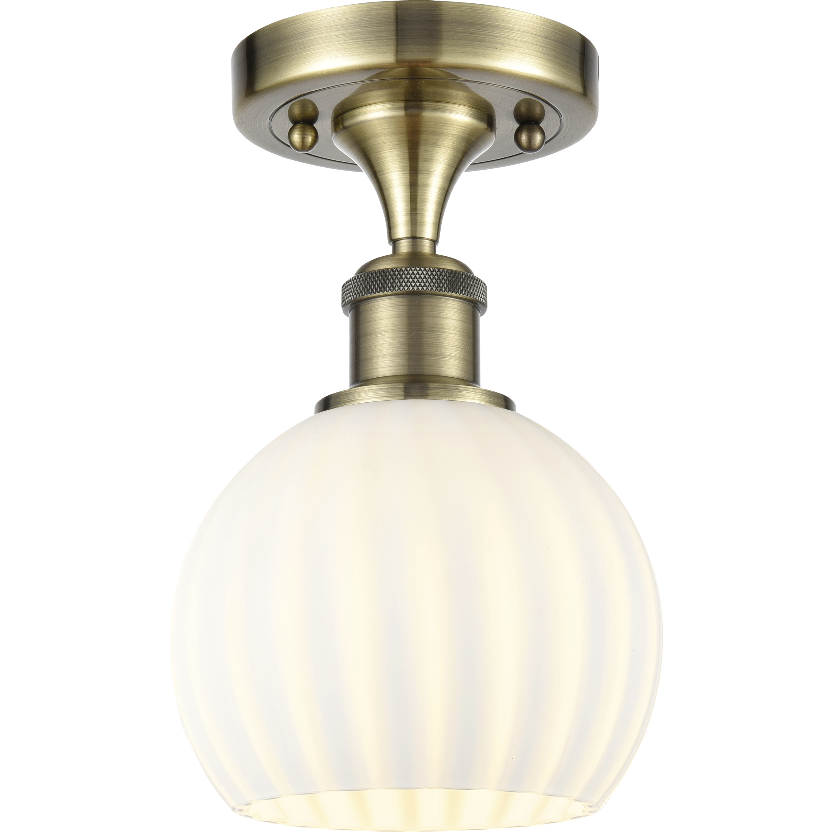 Edison White Venetian 1 Light 6 inch Antique Brass Semi-Flush Mount Ceiling Light