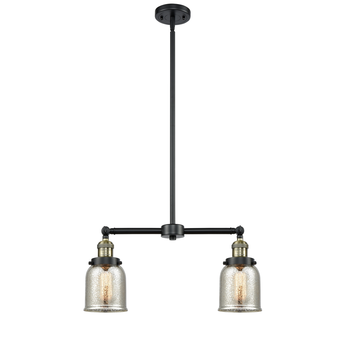 Franklin Restoration Small Bell 2 Light 21 inch Black Antique Brass Chandelier Ceiling Light in Silver Plated Mercury Glass, Franklin Restoration