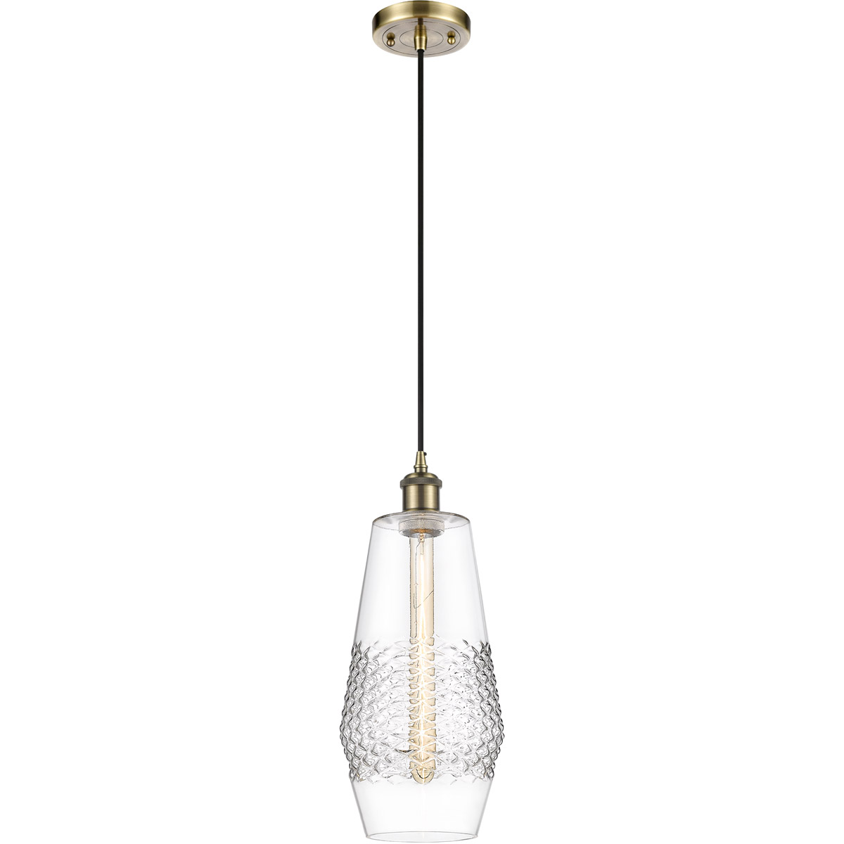Ballston Windham LED 7 inch Antique Brass Mini Pendant Ceiling Light in Clear Glass