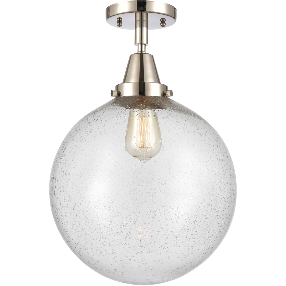 Beacon 1 Light 12 inch Polished Nickel Flush Mount Ceiling Light in Seedy Glass