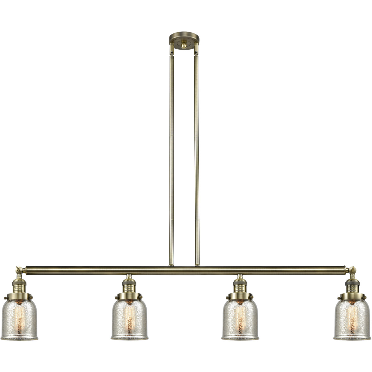 Franklin Restoration Small Bell 4 Light 49.63 inch Antique Brass Island Light Ceiling Light in Silver Plated Mercury Glass, Franklin Restoration