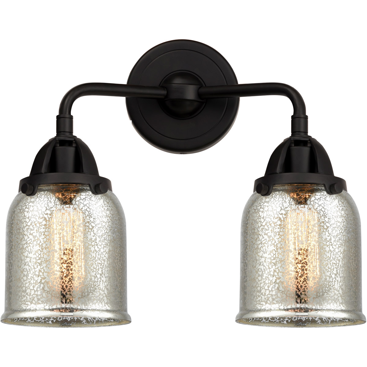 Nouveau 2 Small Bell LED 13 inch Matte Black Bath Vanity Light Wall Light in Silver Plated Mercury Glass