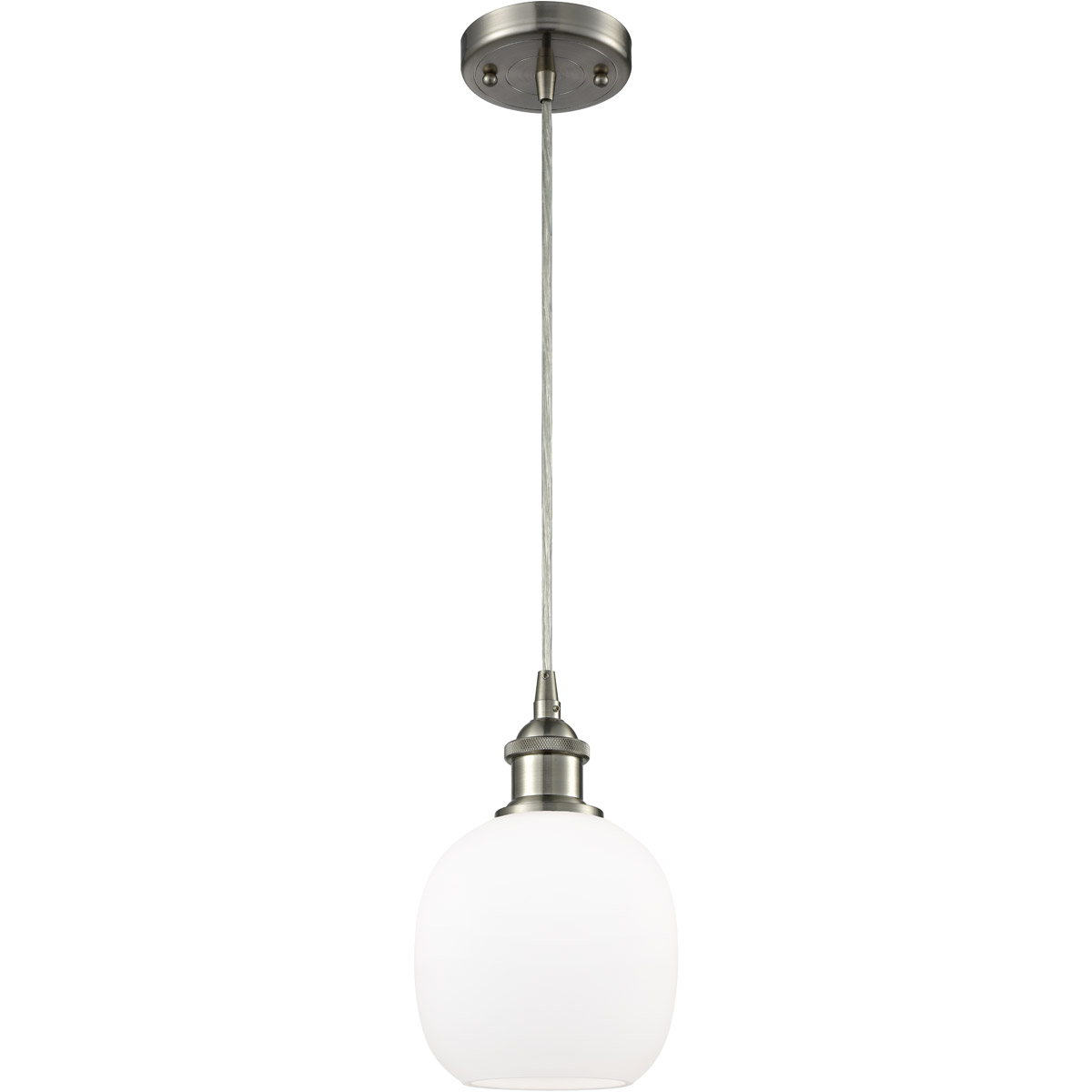 Ballston Belfast LED 6 inch Brushed Satin Nickel Mini Pendant Ceiling Light in Matte White Glass, Ballston