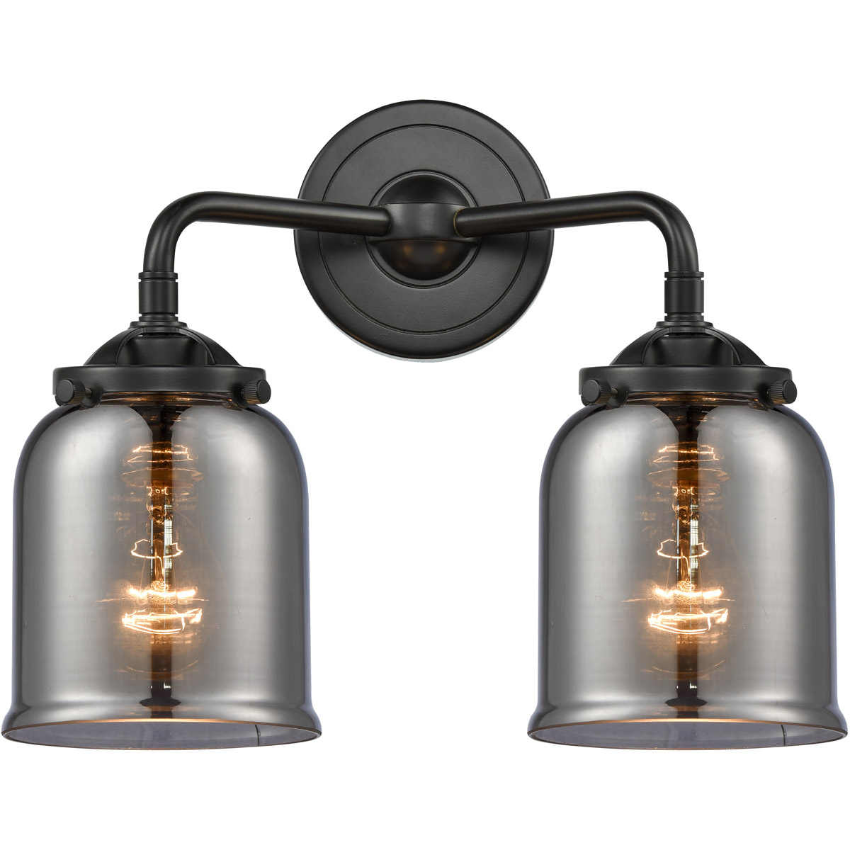 Nouveau Small Bell 2 Light 13 inch Oil Rubbed Bronze Bath Vanity Light Wall Light in Plated Smoke Glass, Nouveau