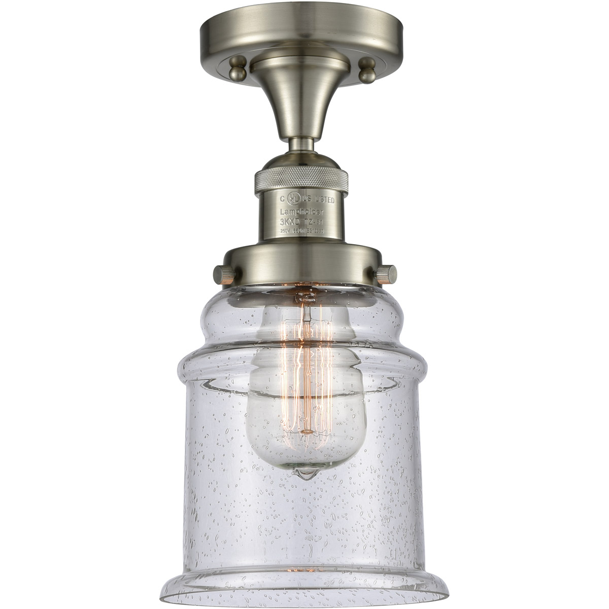 Franklin Restoration Canton LED 6 inch Brushed Satin Nickel Semi-Flush Mount Ceiling Light in Seedy Glass, Franklin Restoration