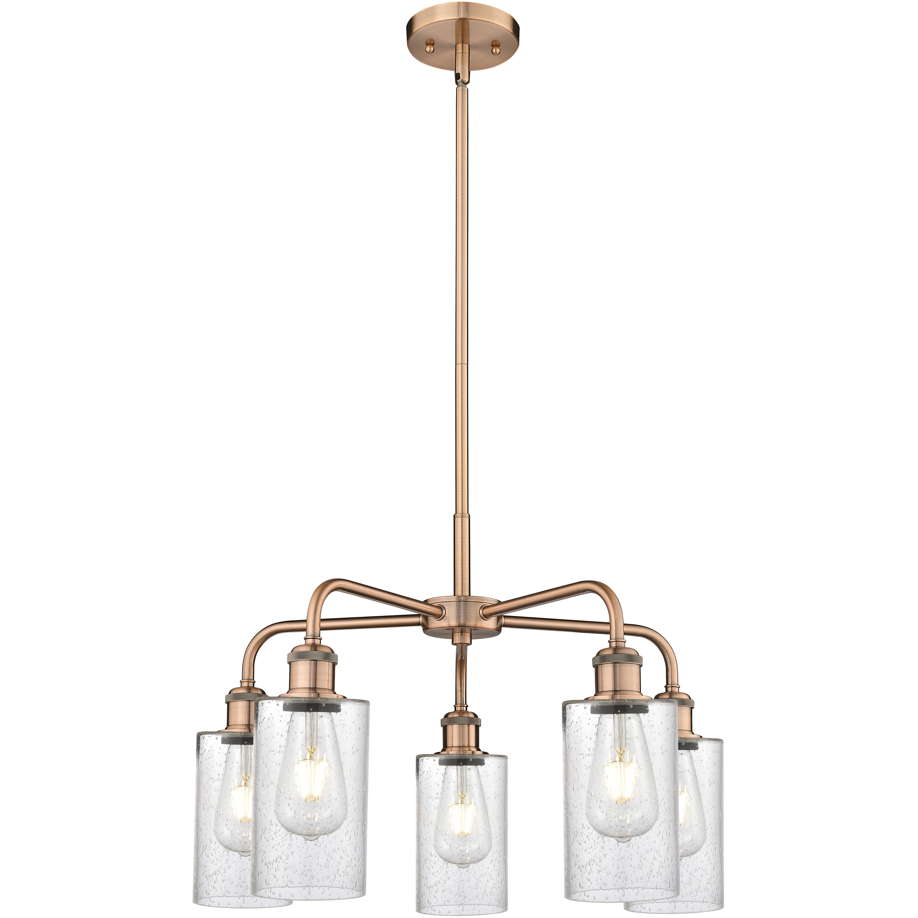 Clymer 5 Light 21.88 inch Antique Copper Chandelier Ceiling Light in Seedy Glass