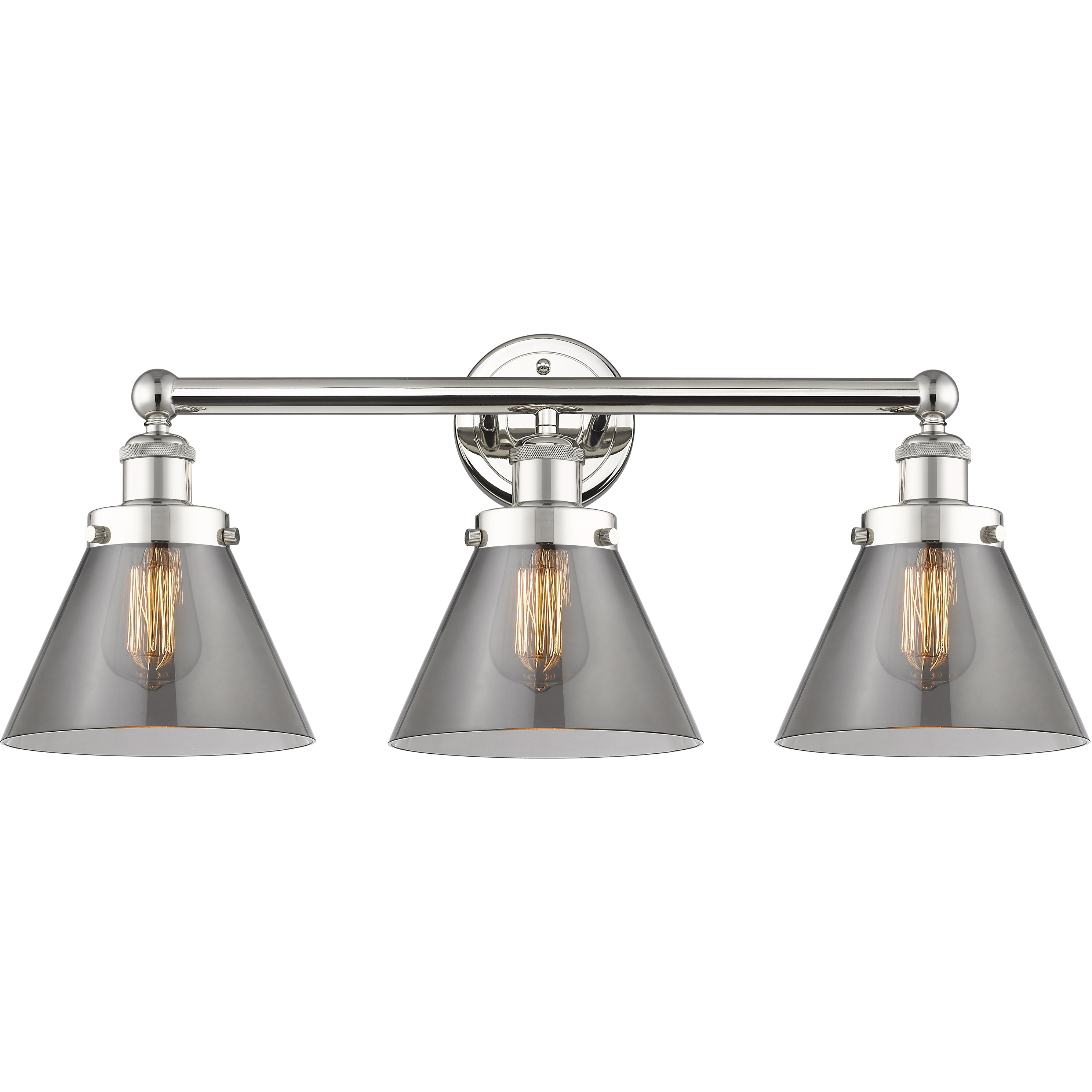 Cone 3 Light 24.5 inch Polished Nickel Bath Vanity Light Wall Light in Light Smoke Glass