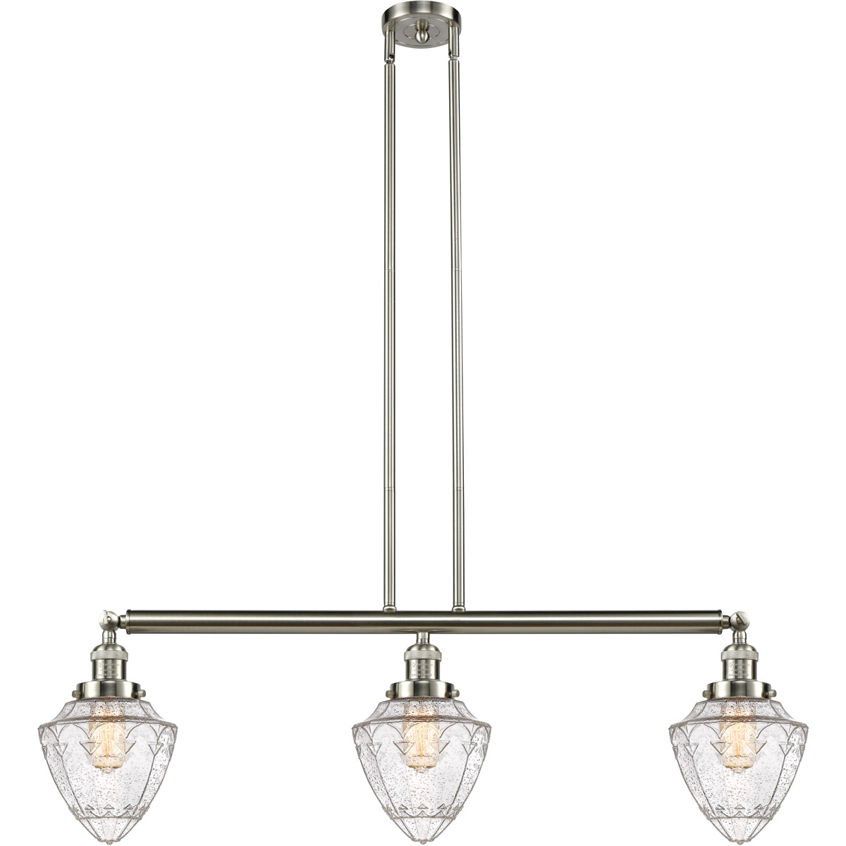Franklin Restoration Bullet 3 Light 38 inch Brushed Satin Nickel Island Light Ceiling Light in Seedy Glass