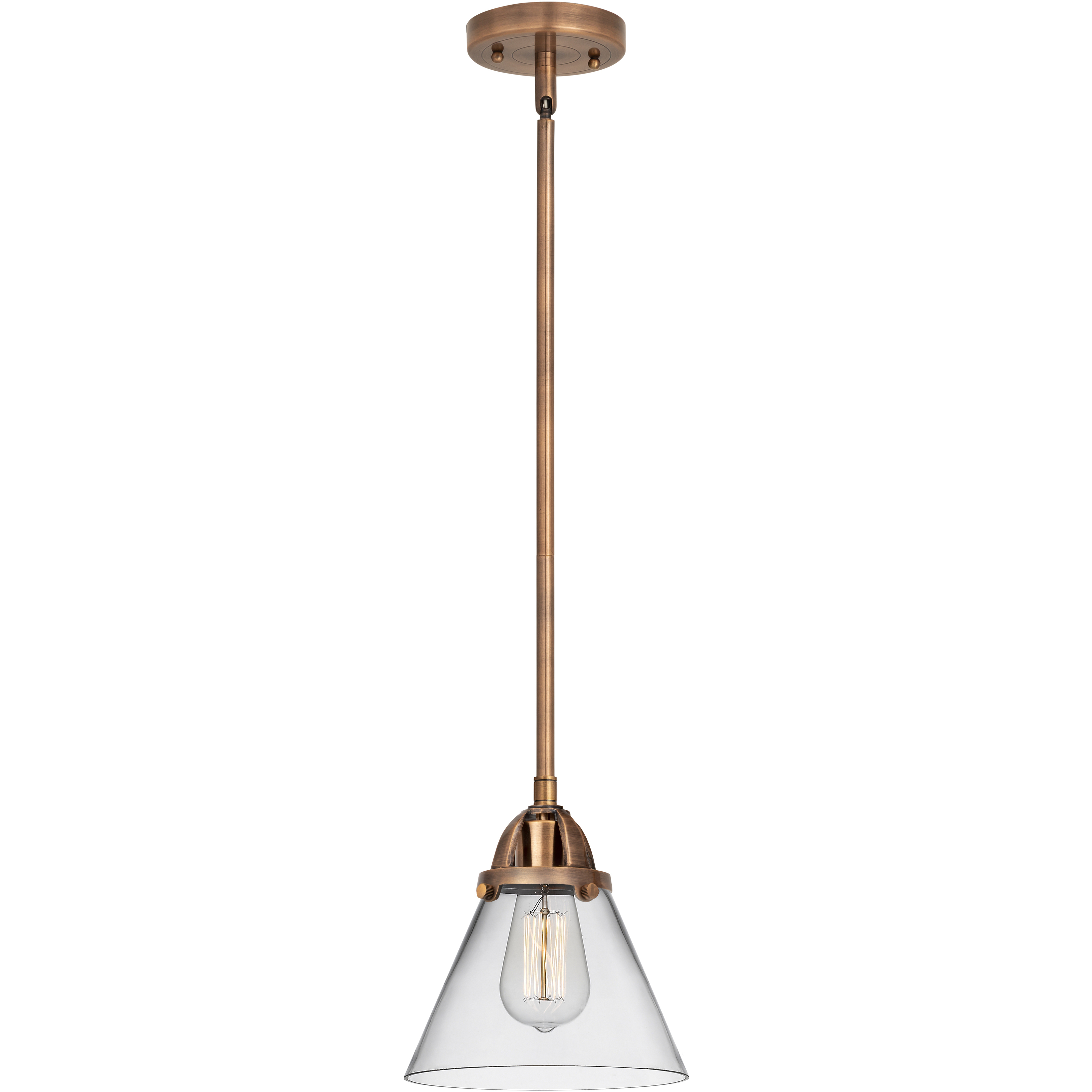 Nouveau 2 Cone LED 7.75 inch Antique Copper Mini Pendant Ceiling Light in Clear