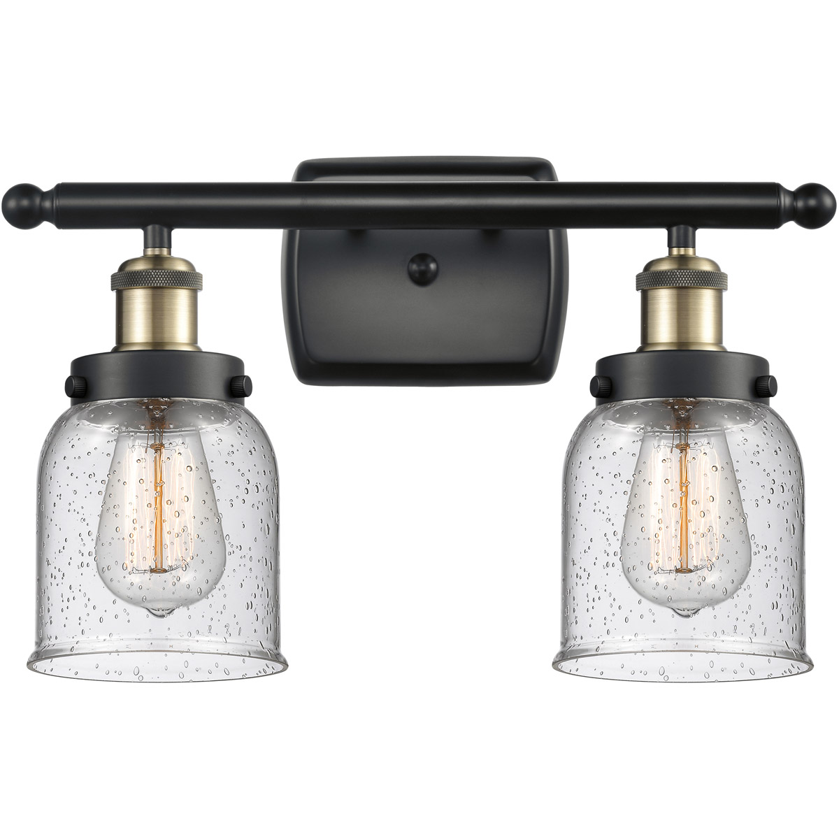 Ballston Small Bell LED 16 inch Black Antique Brass Bath Vanity Light Wall Light in Seedy Glass