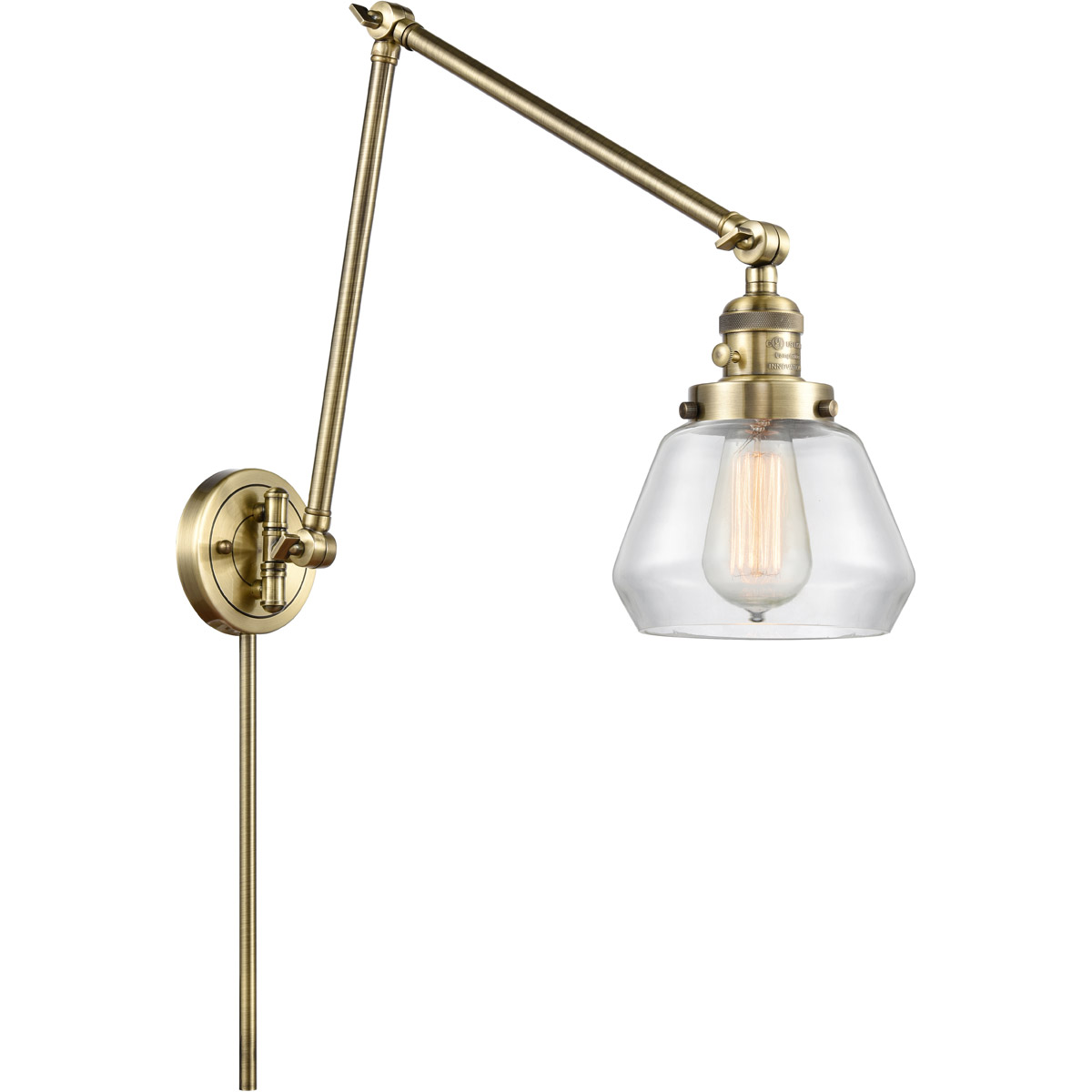 Fulton 30 inch 3.50 watt Antique Brass Swing Arm Wall Light, Franklin Restoration