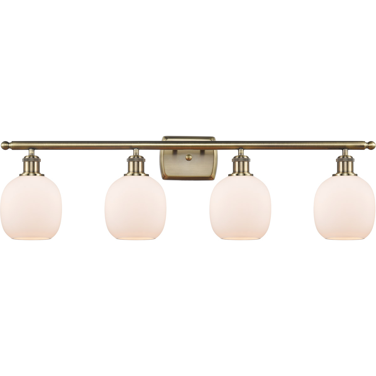 Ballston Belfast 4 Light 36 inch Antique Brass Bath Vanity Light Wall Light in Incandescent, Matte White Glass, Ballston