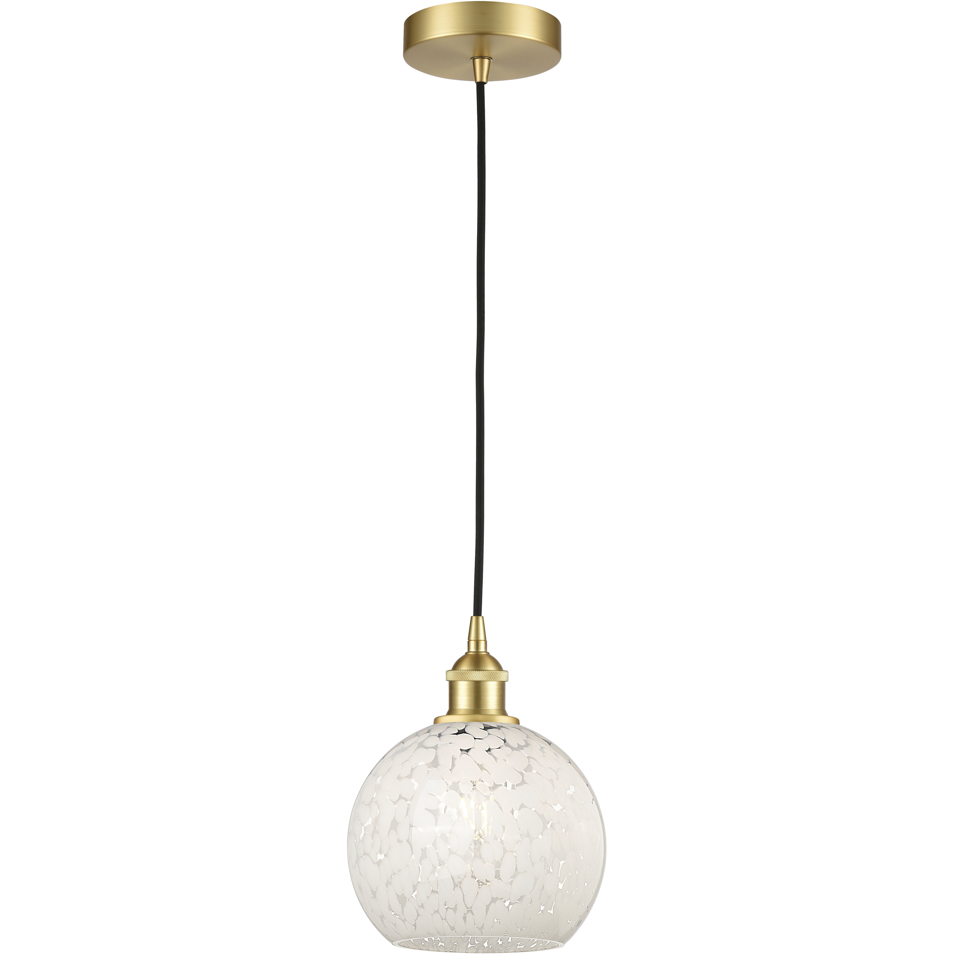 Edison White Mouchette 1 Light 8 inch Satin Gold Cord Hung Mini Pendant Ceiling Light