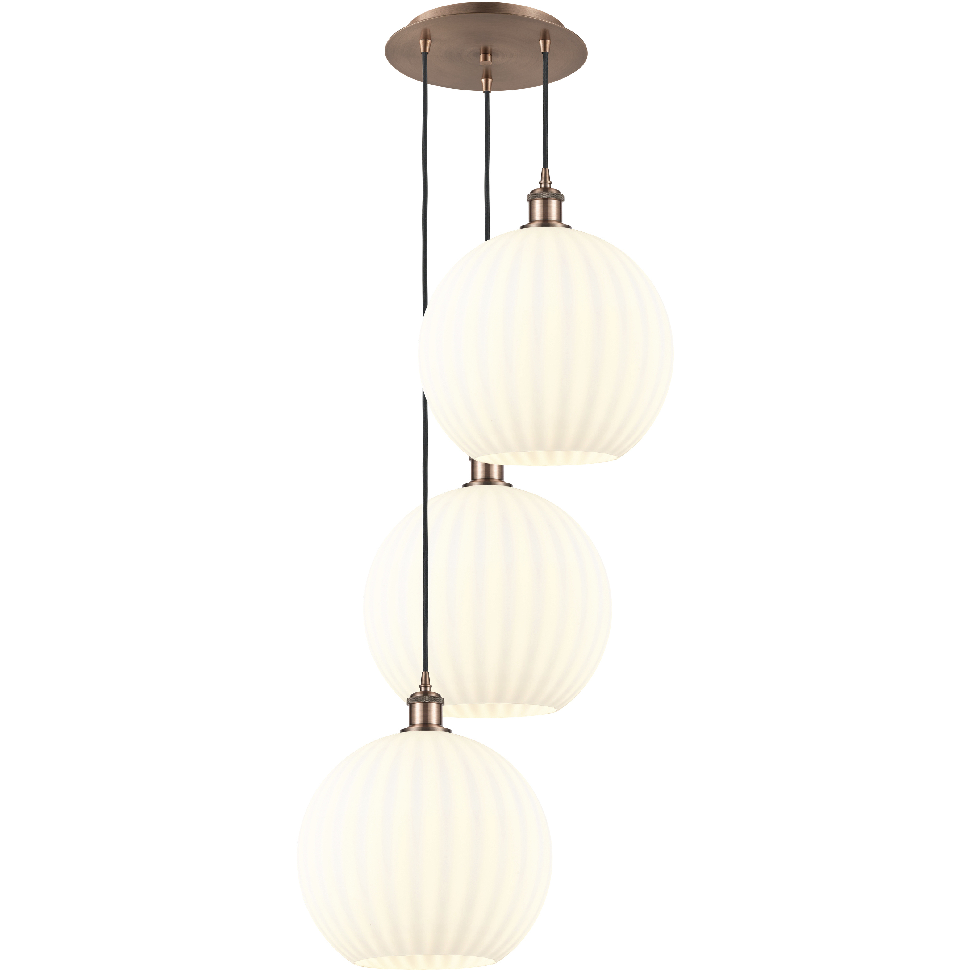 Ballston White Venetian 3 Light 18.5 inch Antique Copper Cord Hung Multi Pendant Ceiling Light