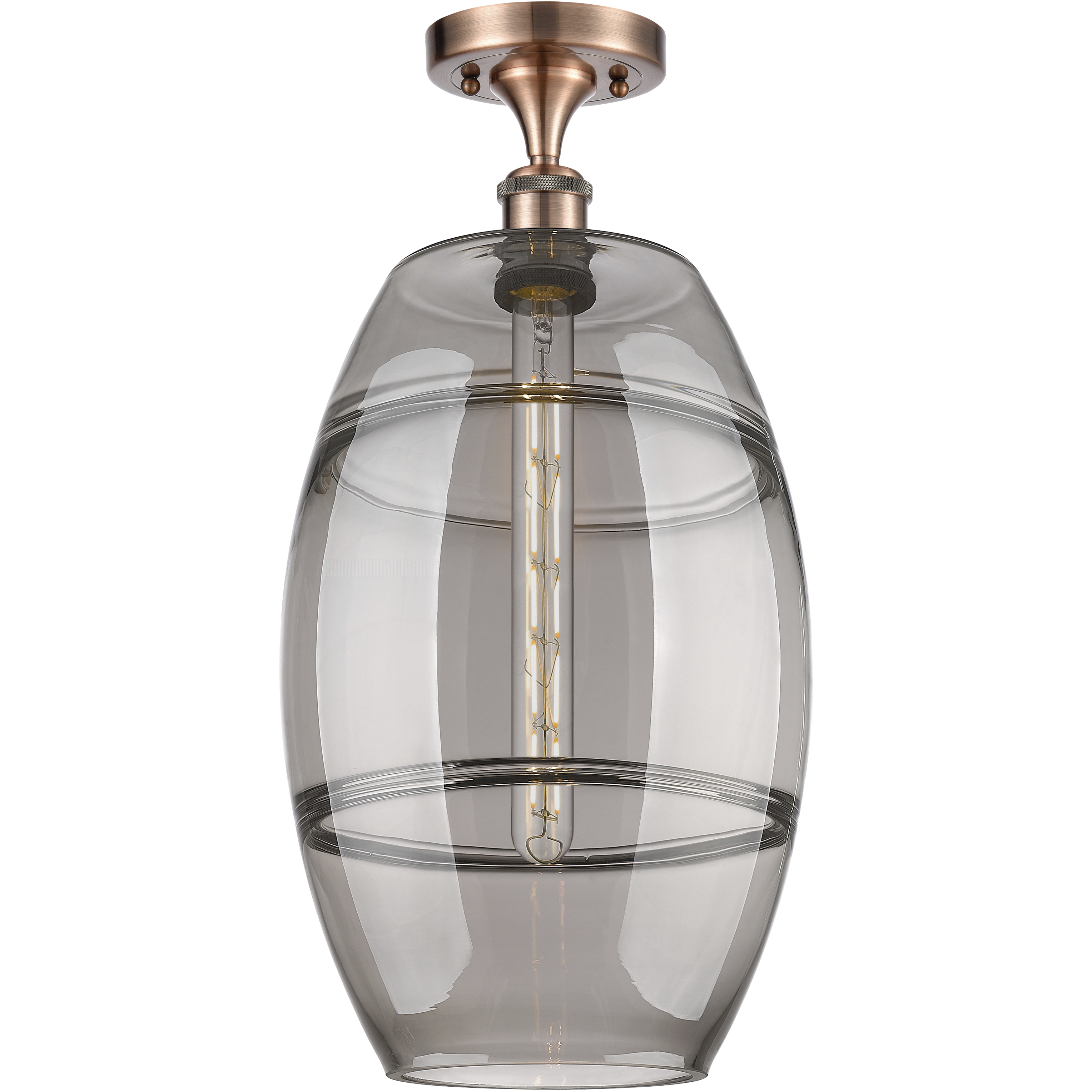 Edison Vaz 1 Light 10 inch Antique Copper Semi-Flush Mount Ceiling Light in Light Smoke Glass