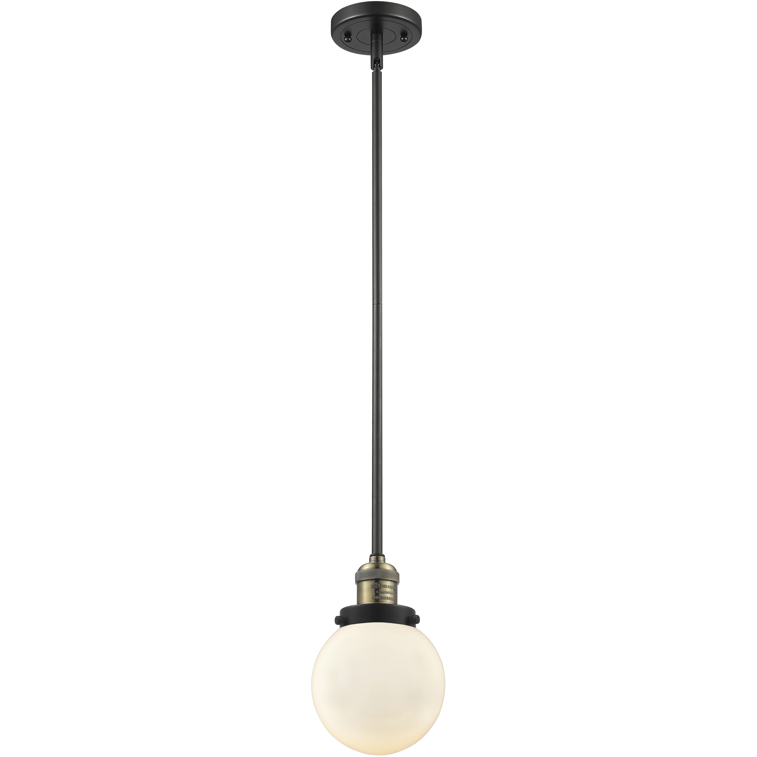 Franklin Restoration Beacon 1 Light 6 inch Black Antique Brass Mini Pendant Ceiling Light in Incandescent, Matte White, Franklin Restoration