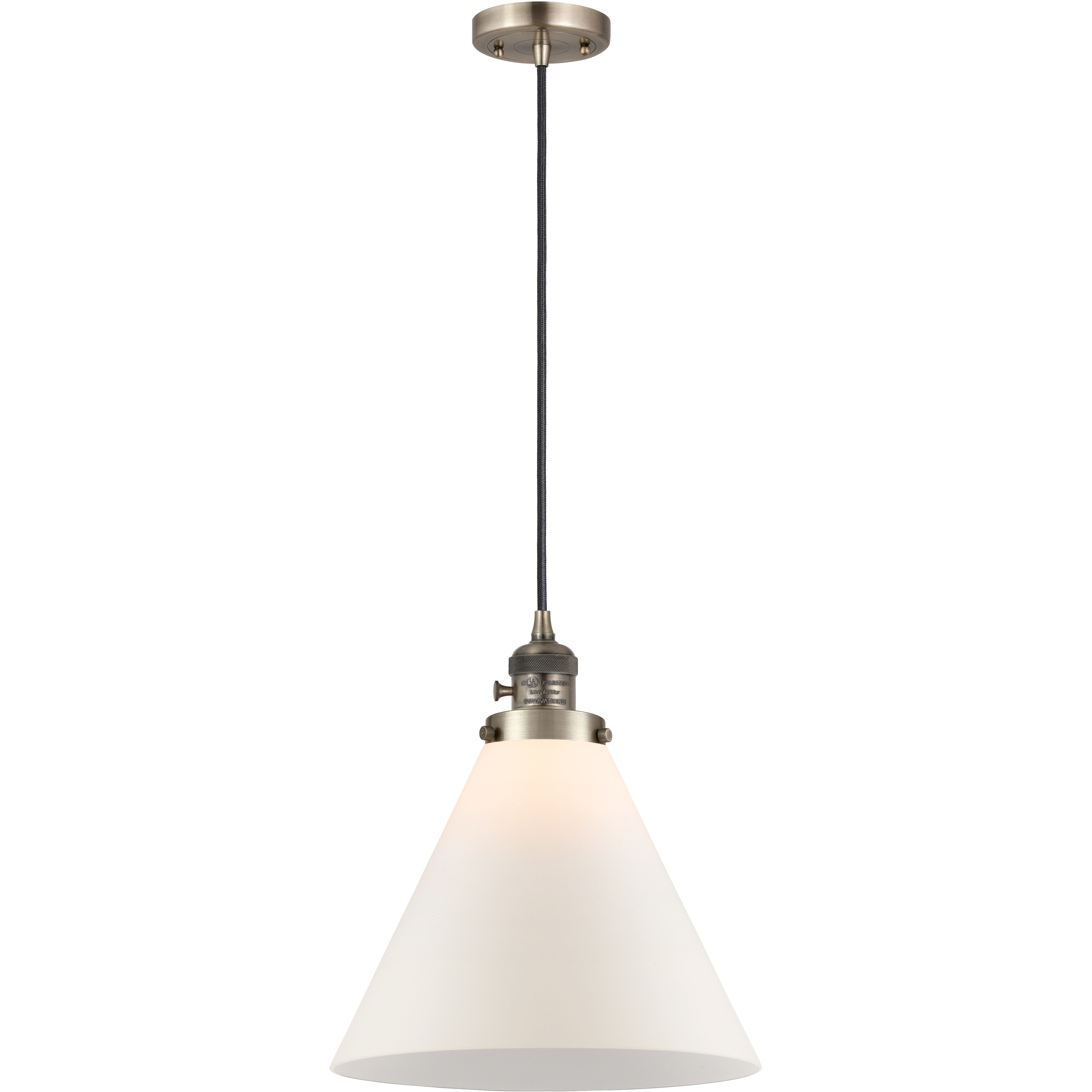 Franklin Restoration Cone 1 Light 12 inch Antique Brass Mini Pendant Ceiling Light in Incandescent, Matte White