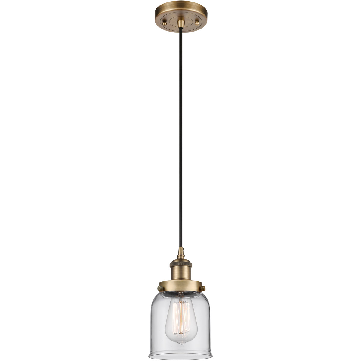 Ballston Small Bell LED 5 inch Brushed Brass Mini Pendant Ceiling Light in Clear Glass, Black Textured