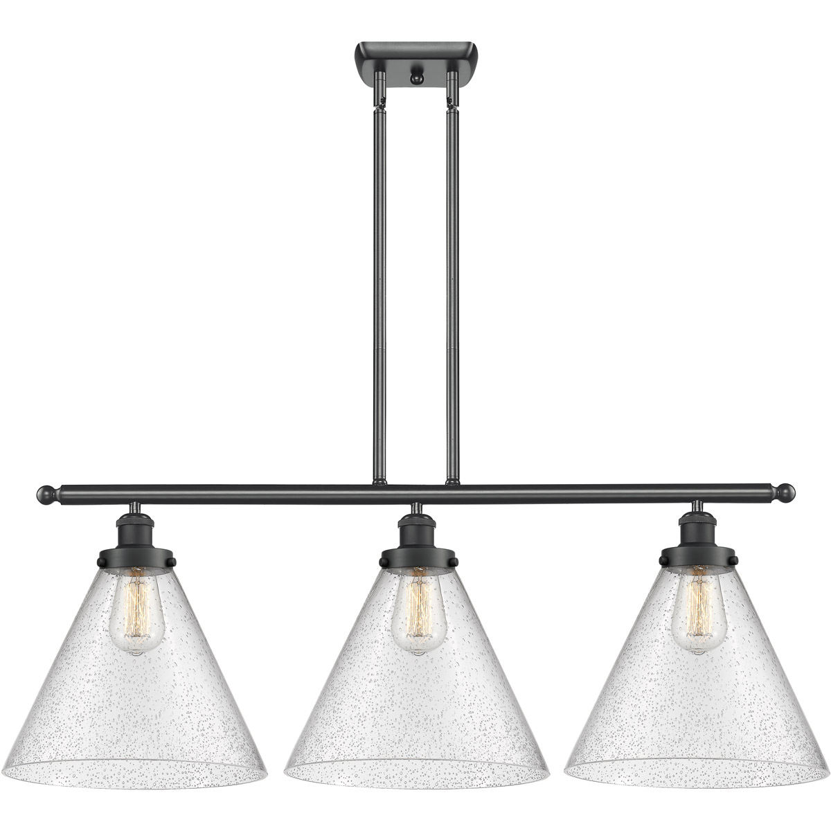 Ballston X-Large Cone 3 Light 36 inch Matte Black Island Light Ceiling Light in Seedy Glass