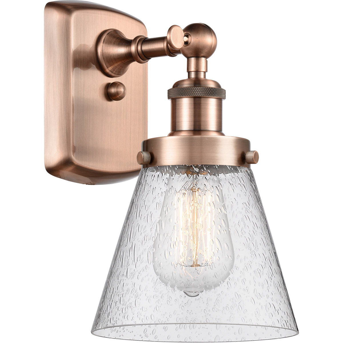 Ballston Small Cone 1 Light 6 inch Antique Copper Sconce Wall Light in Seedy Glass
