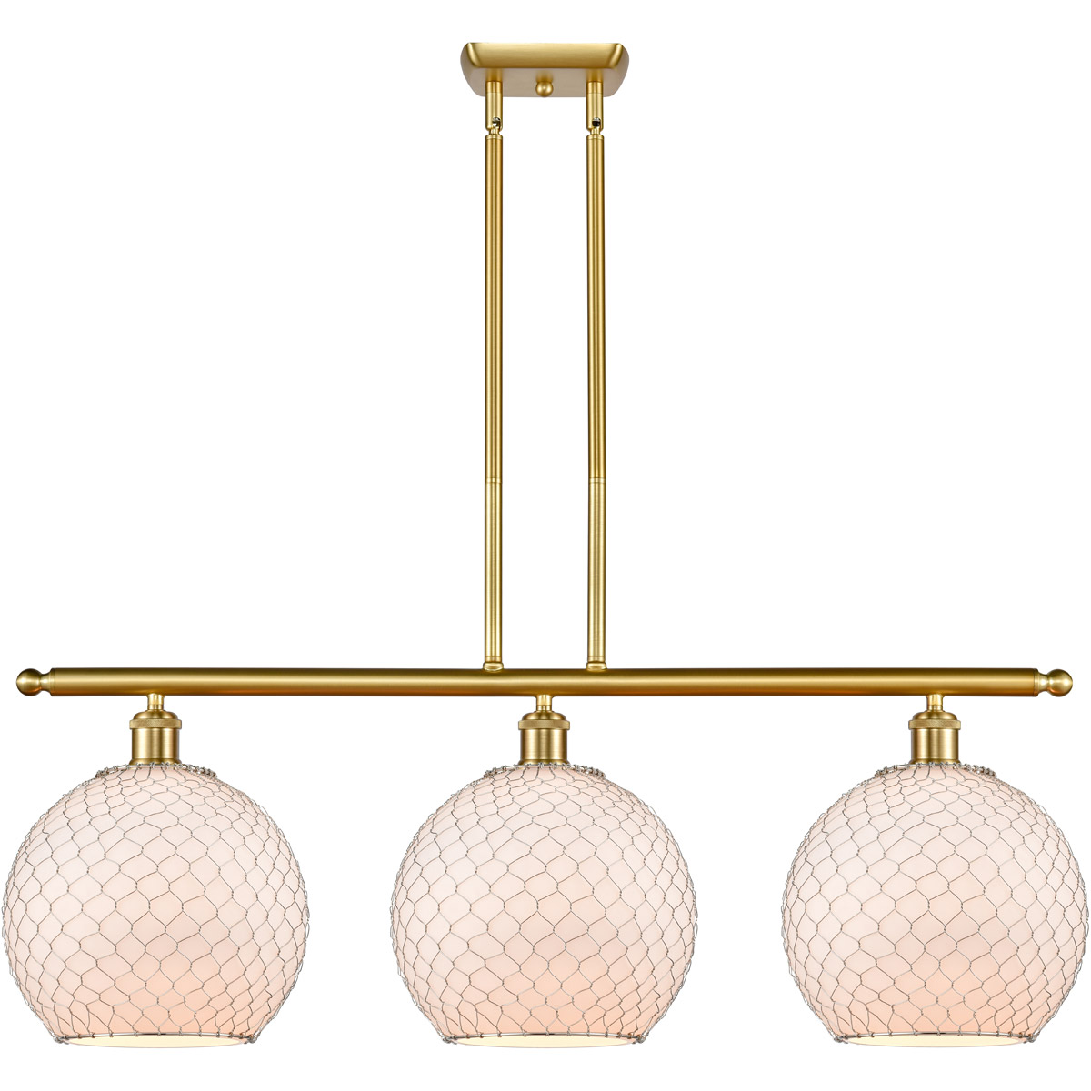 Ballston Large Farmhouse Chicken Wire 3 Light 36 inch Satin Gold Island Light Ceiling Light, Ballston