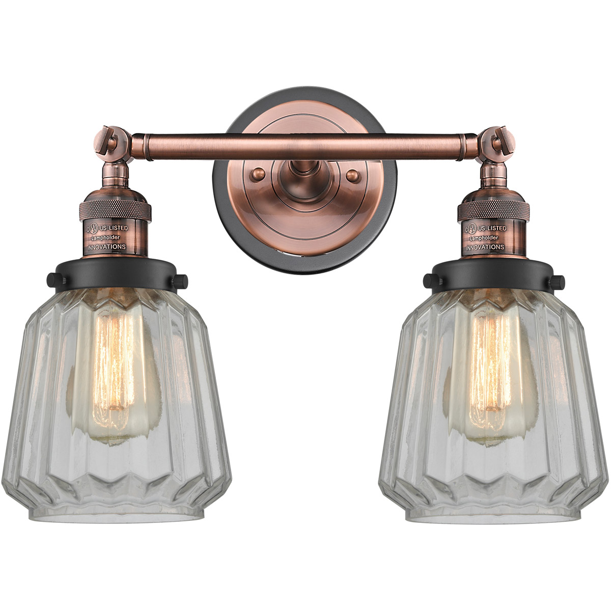 Franklin Restoration Chatham 2 Light 16 inch Antique Copper Bath Vanity Light Wall Light in Clear Glass