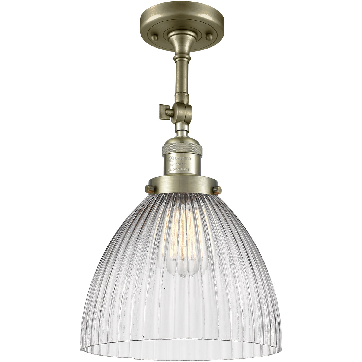 Franklin Restoration Seneca Falls 1 Light 10 inch Antique Brass Semi-Flush Mount Ceiling Light in Incandescent, Clear Halophane Glass, Franklin Restoration