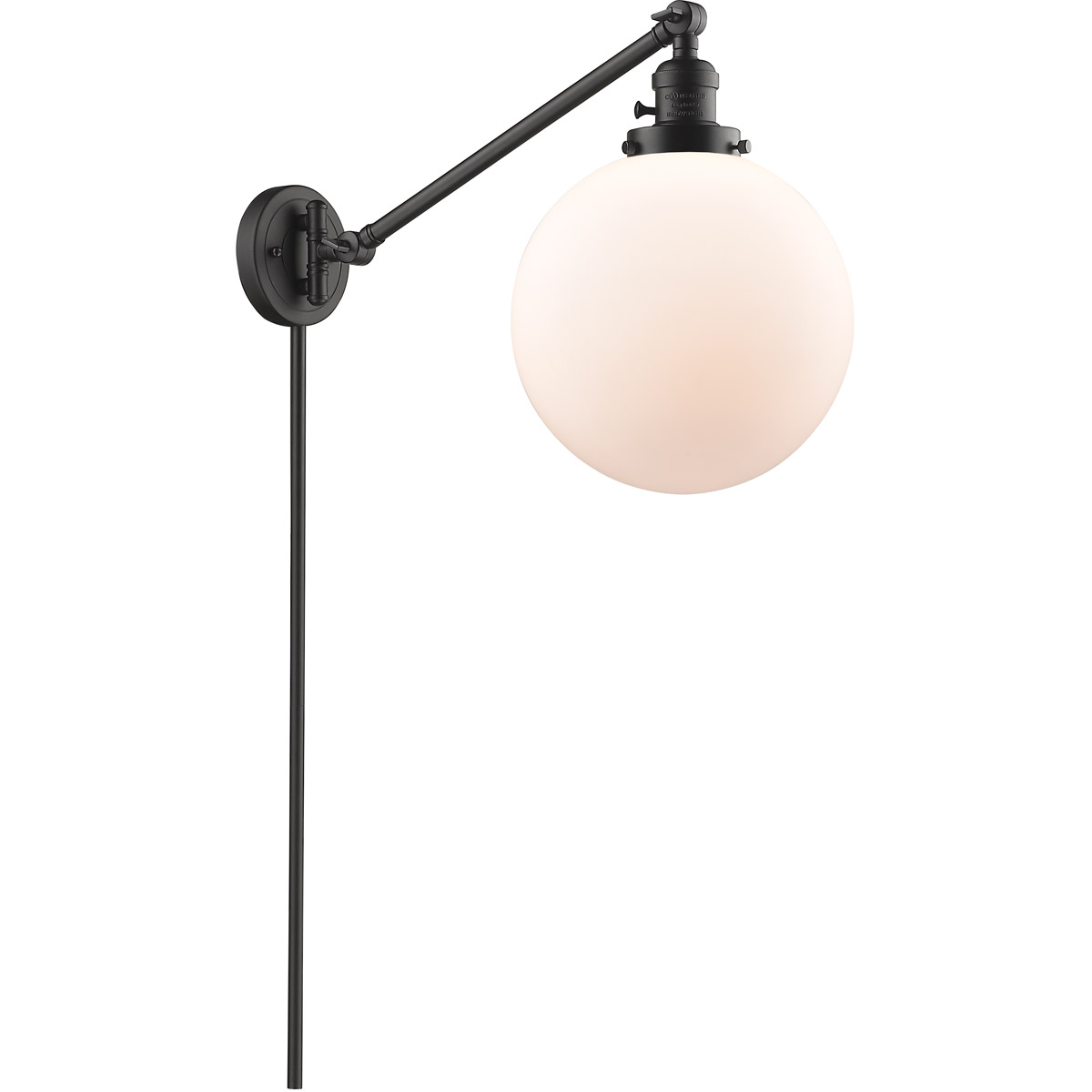 X-Large Beacon 18 inch 3.5 watt Oil Rubbed Bronze Swing Arm Wall Light in Matte White Glass, Franklin Restoration