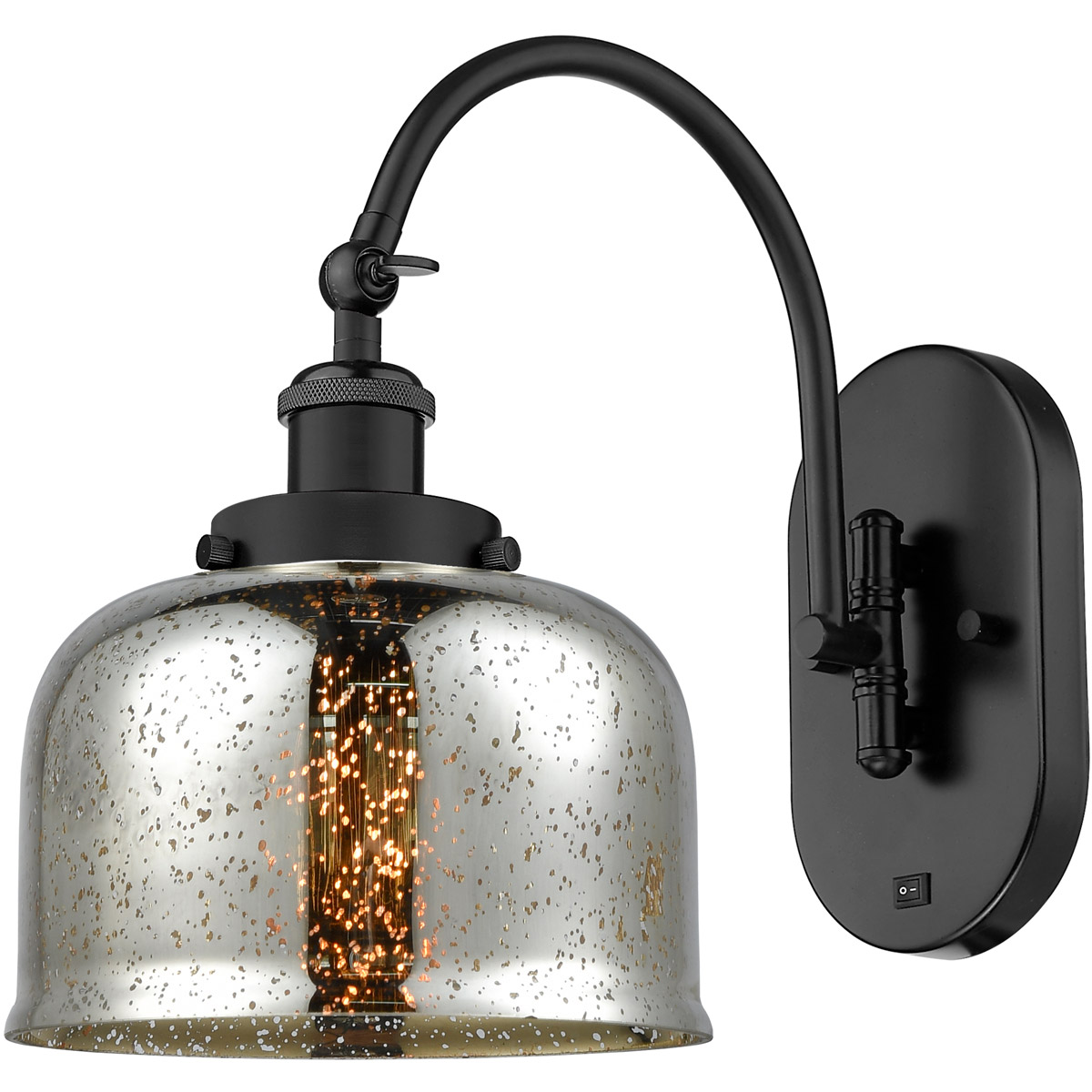 Franklin Restoration Bell LED 8 inch Matte Black Sconce Wall Light in Silver Plated Mercury Glass
