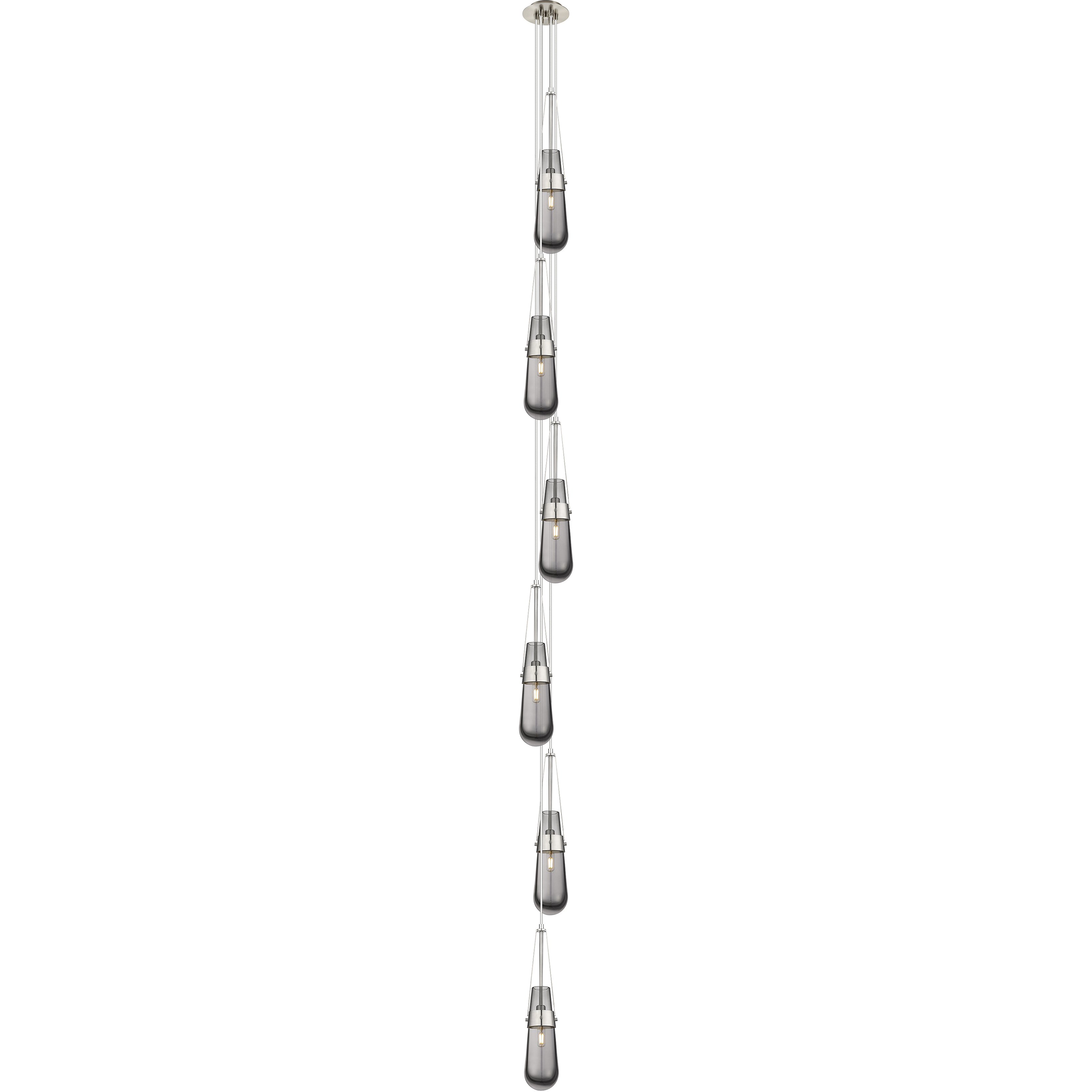 Milan 6 Light 6.38 inch Brushed Satin Nickel Multi Pendant Ceiling Light in Light Smoke Glass, Cord Hung