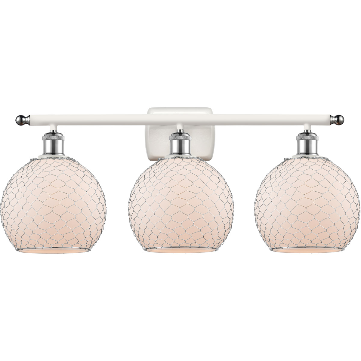 Ballston Farmhouse Chicken Wire 3 Light 26 inch White and Polished Chrome Bath Vanity Light Wall Light, Ballston