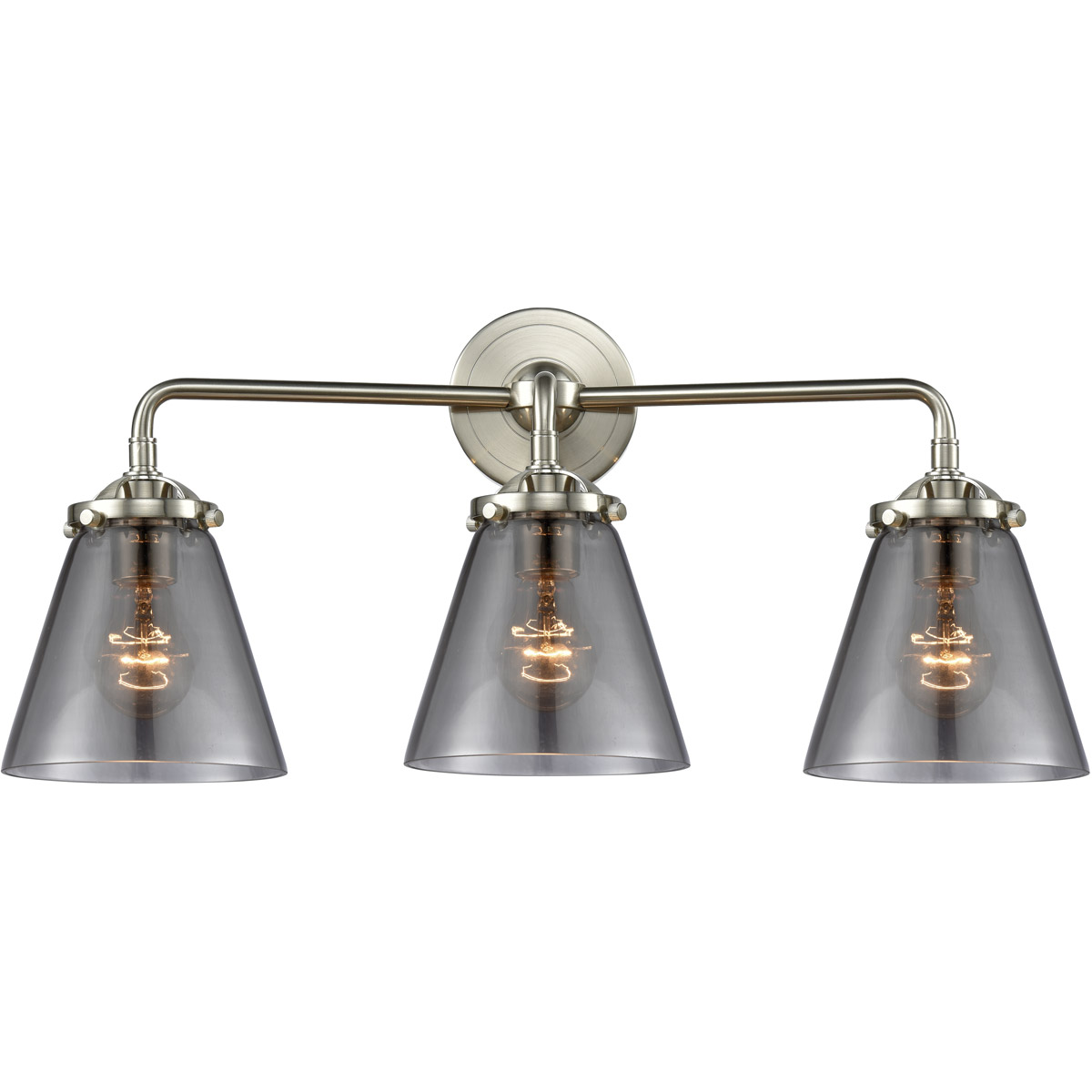 Nouveau Small Cone LED 24 inch Brushed Satin Nickel Bath Vanity Light Wall Light in Plated Smoke Glass, Nouveau